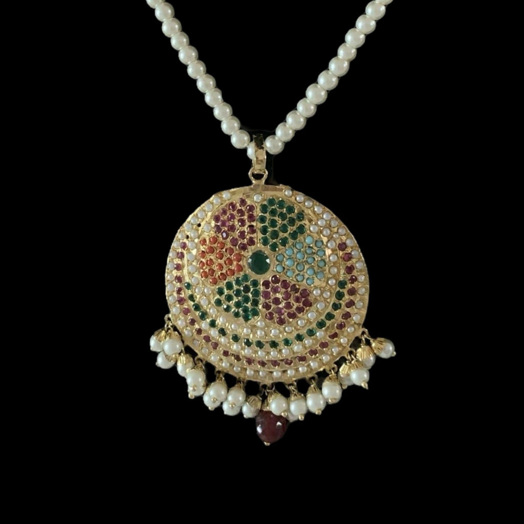 PS471  jadau pendant set in Navratan  ( READY TO SHIP )