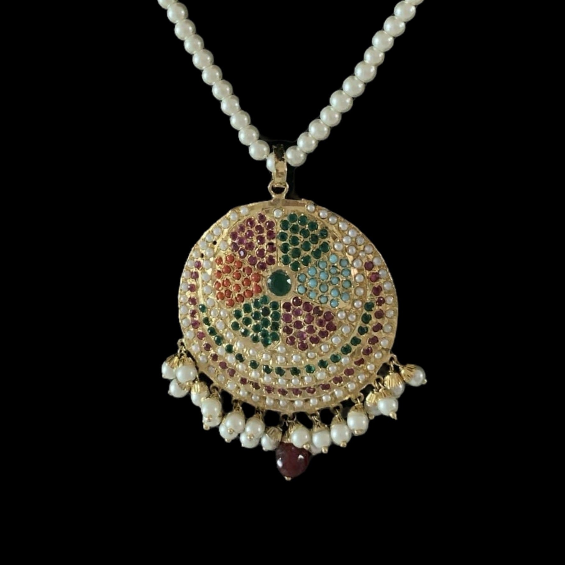 PS471  jadau pendant set in Navratan  ( READY TO SHIP )