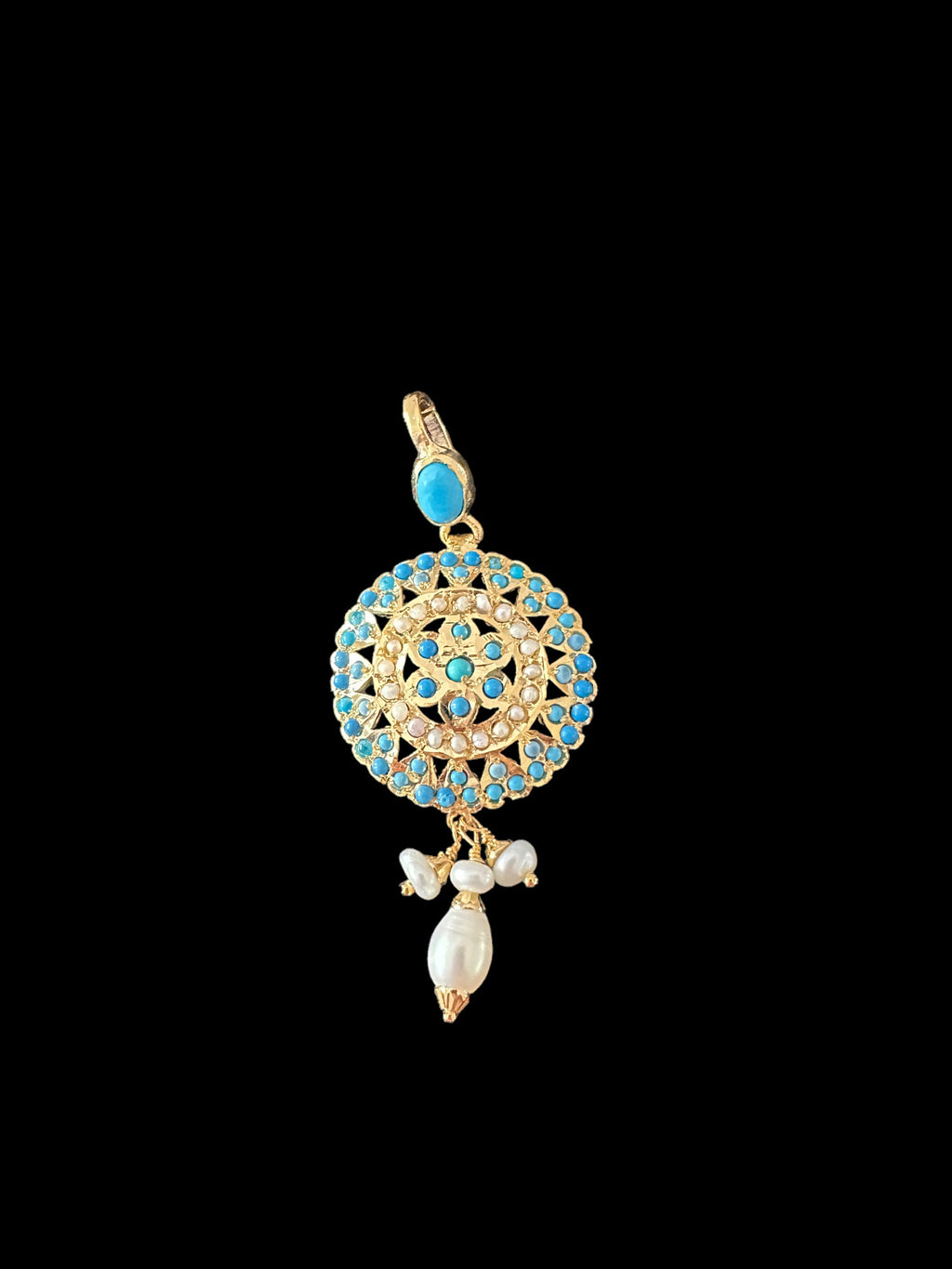 Gold plated silver pendant set in turquoise / feroza ( SHIPS IN 4 WEEKS )