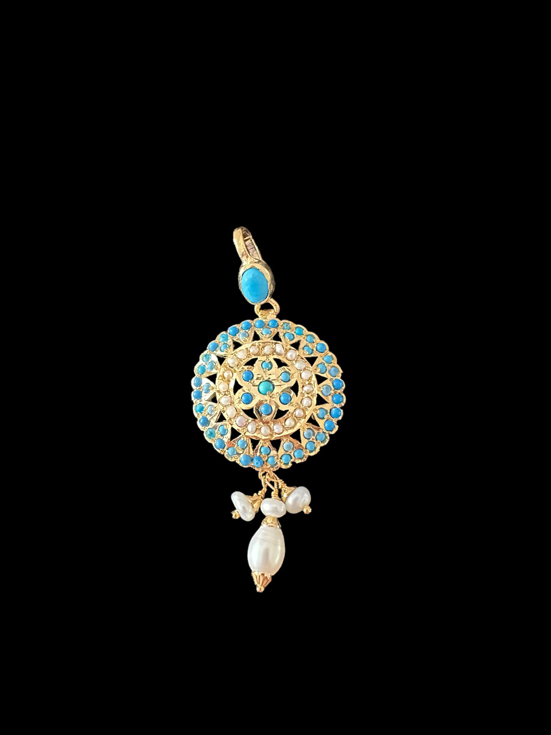 Gold plated silver pendant set in turquoise / feroza ( SHIPS IN 4 WEEKS )