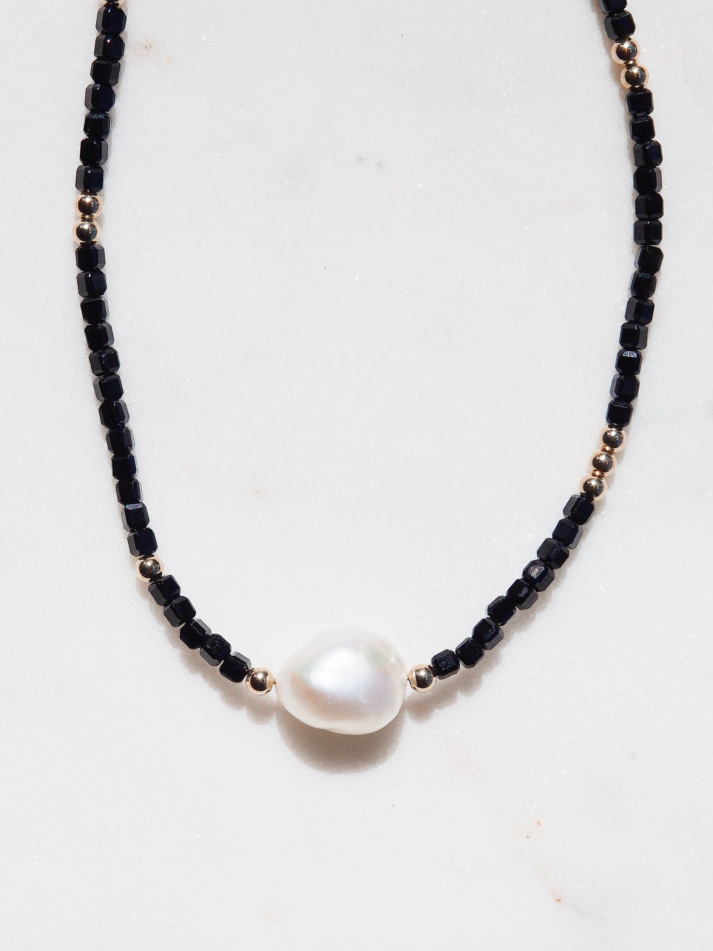 White Pearl and Gemstone Necklace - Gold Haukea