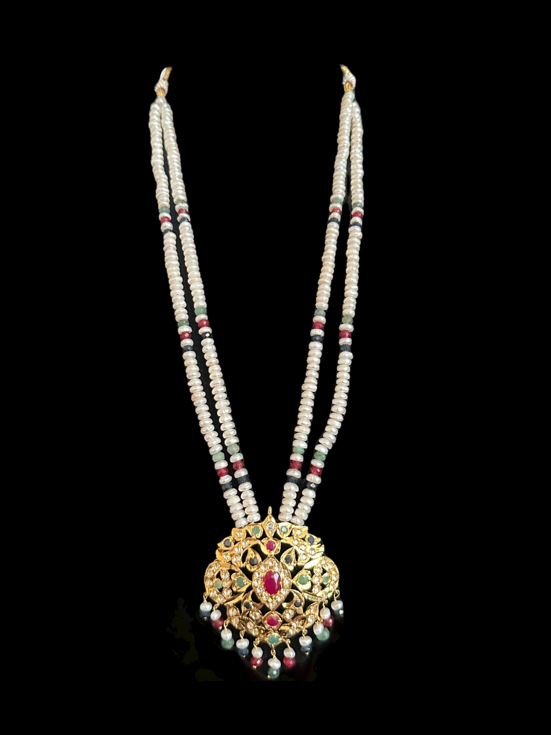 DLN121 Moissanite with Ruby emerald sapphire long set with earrings ( READY TO SHIP )