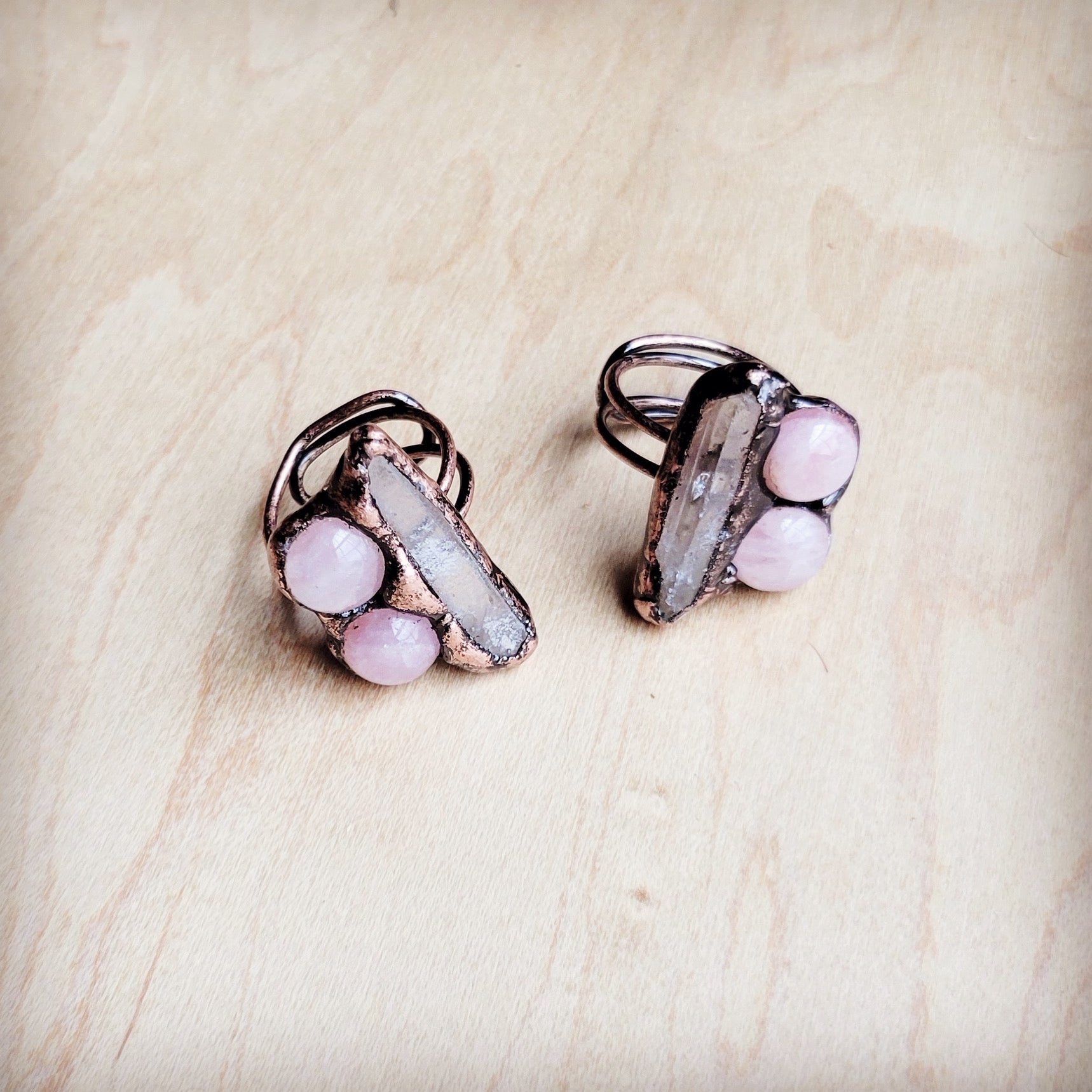 Genuine Rose Quartz Ring in a Copper Setting 012ff