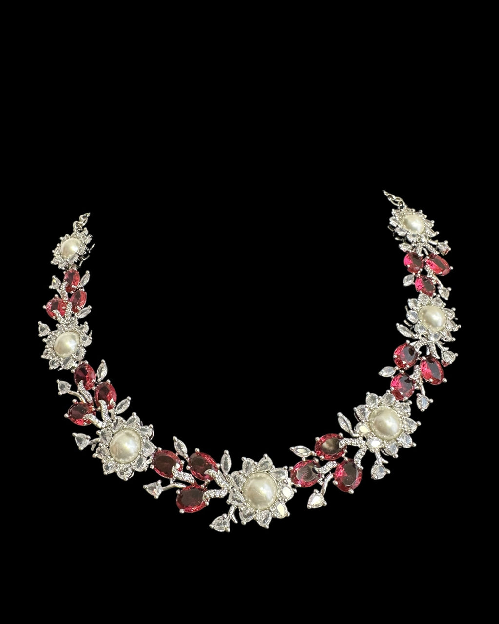 DNS137R silver plated necklace set - Ruby ( READY TO SHIP )