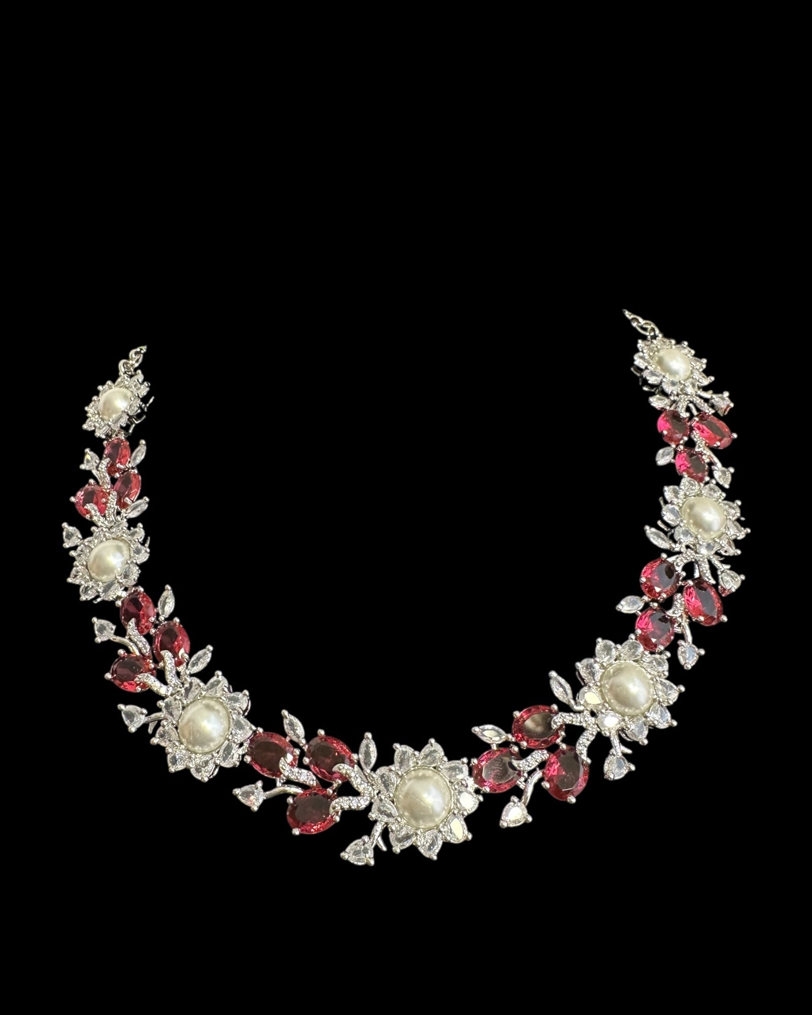 DNS137R silver plated necklace set - Ruby ( READY TO SHIP )