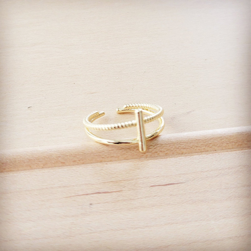 Gold Electroplate Cross Cuff Ring 012a4
