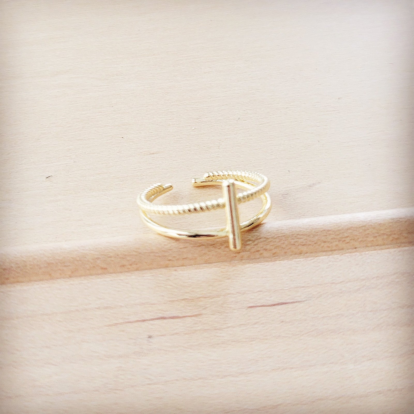 Gold Electroplate Cross Cuff Ring 012a4