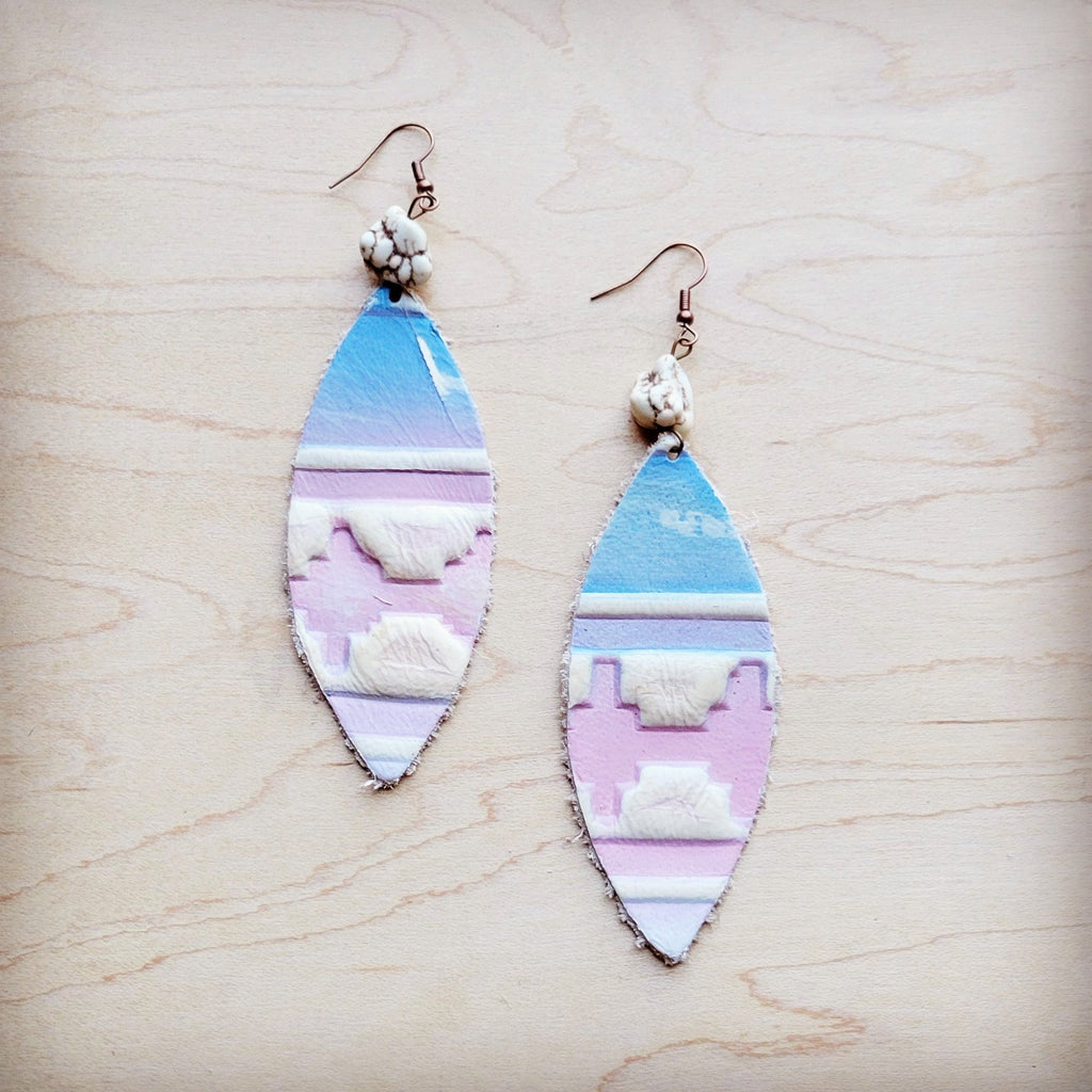 **Leather Oval Earrings in Pastel Navajo w/ Turquoise Accent 224s