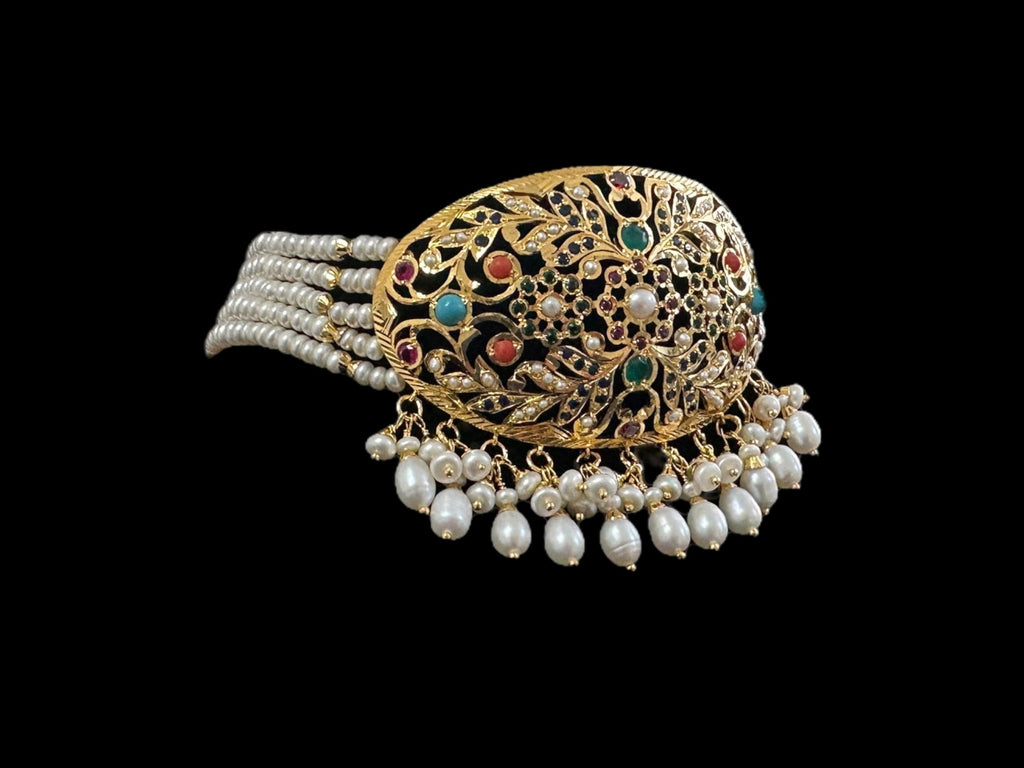 Navratan / Multicolored Jadau choker Set in Gold Plated Silver ( SHIPS IN 5 WEEKS  )