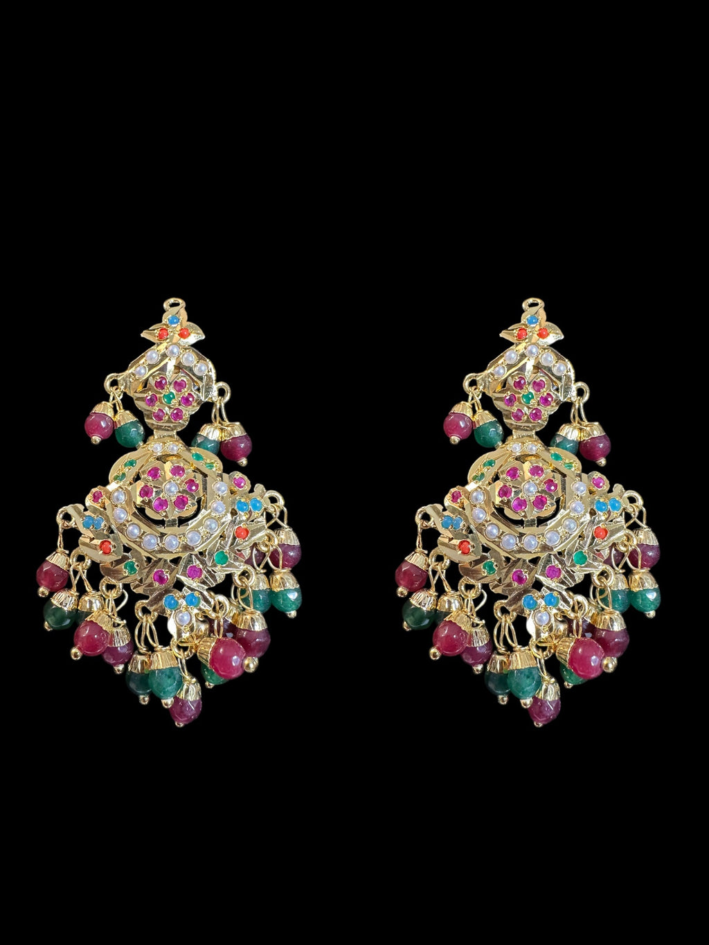 DLN91 jadau rani haar in navratan with pearls  ( READY TO SHIP )