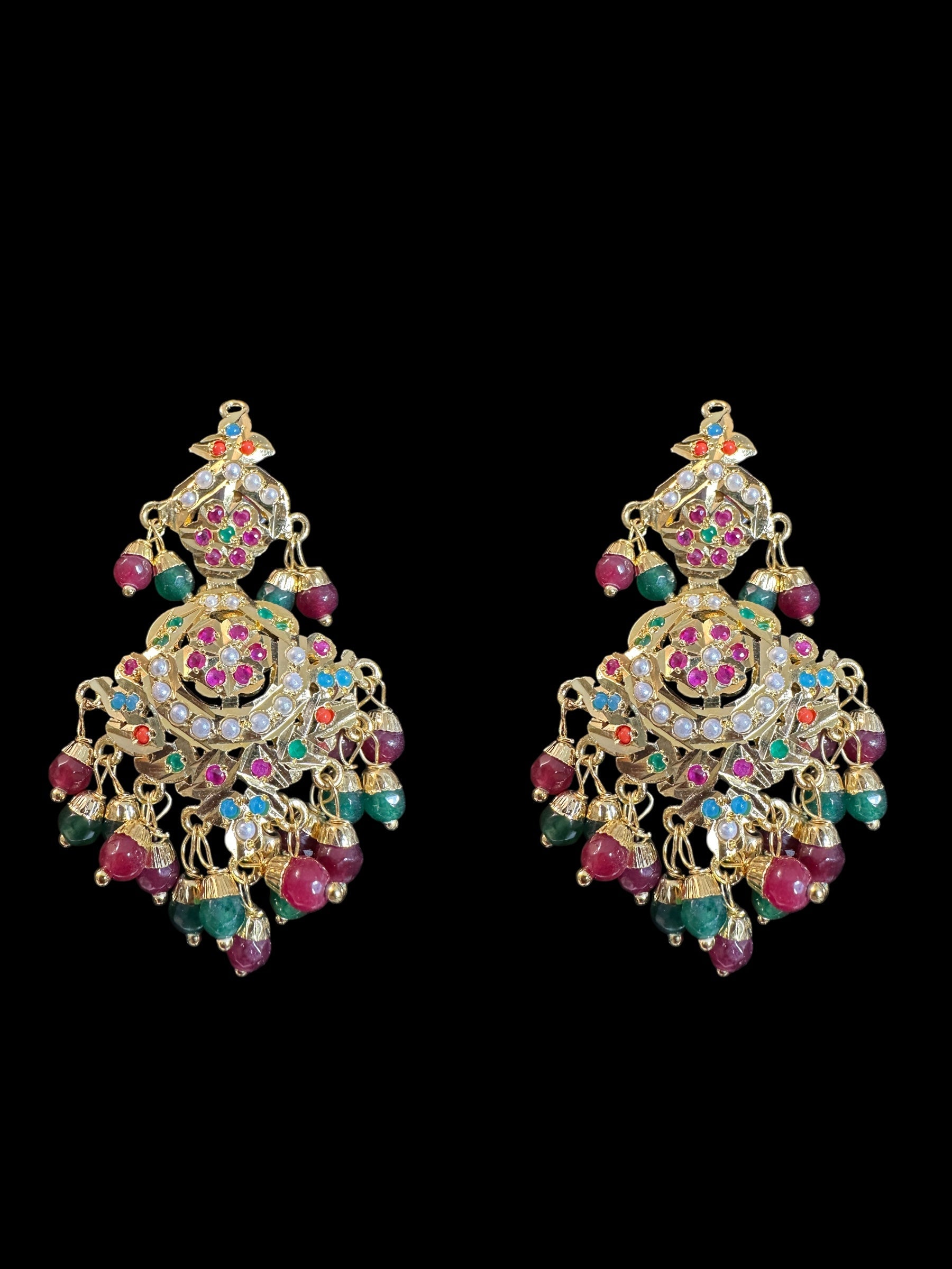 DLN91 jadau rani haar in navratan with pearls  ( READY TO SHIP )