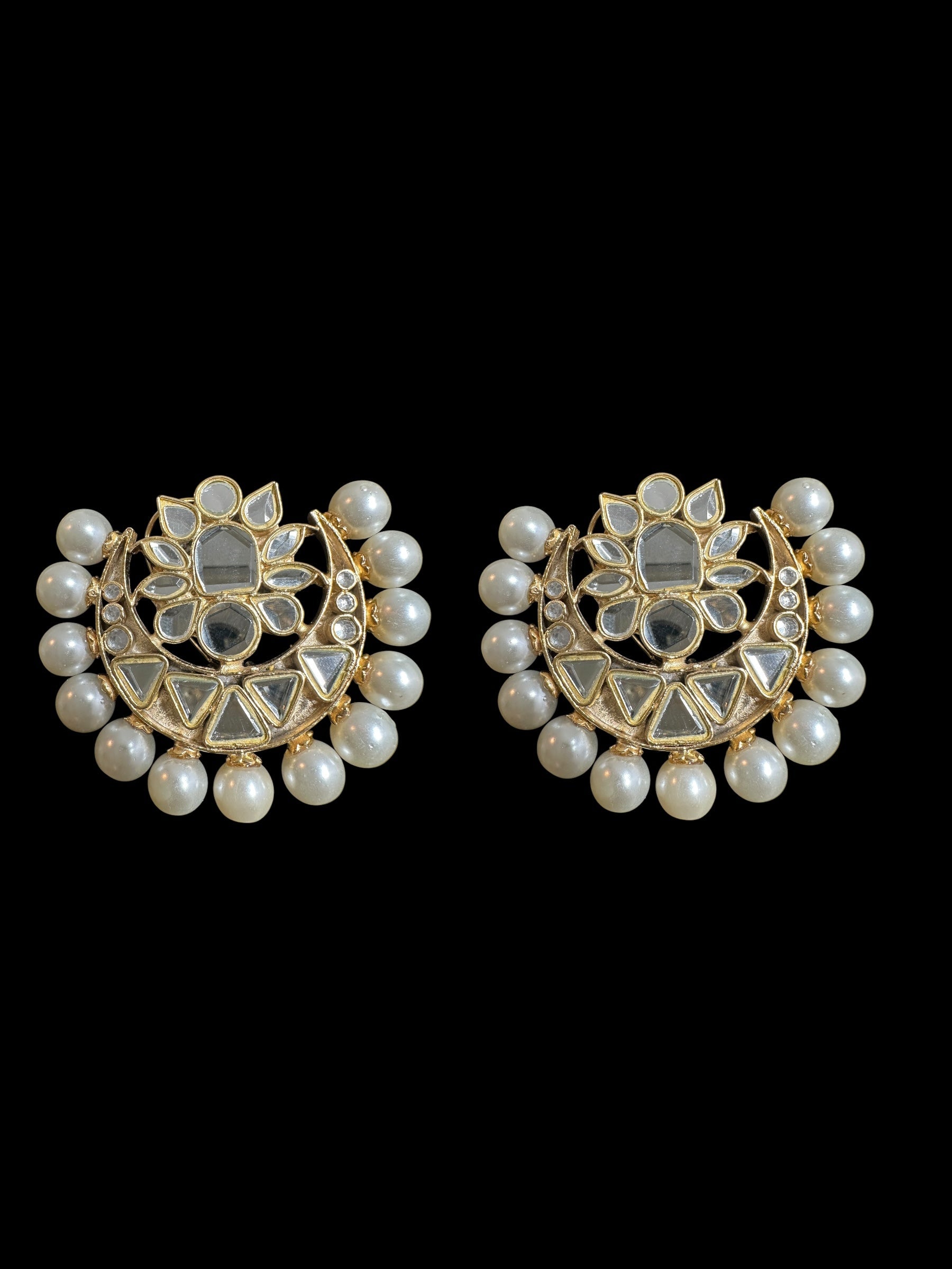 DT1 Niswa Gold-Plated Kundan Tops Handcrafted Pearl Stud Earrings ( READY TO SHIP  )