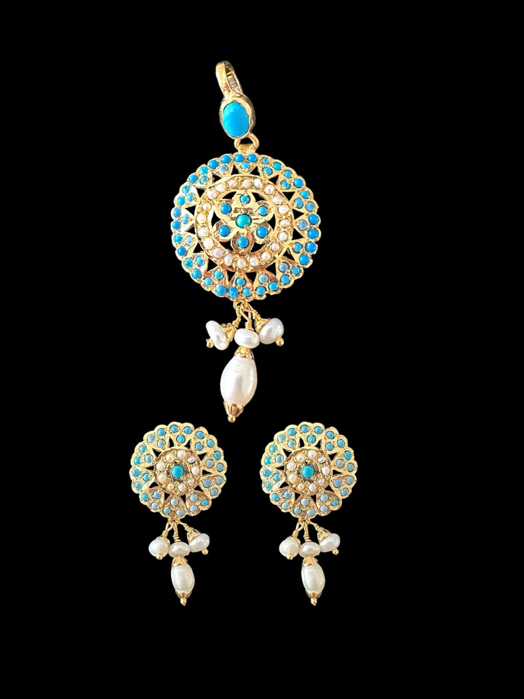Gold plated silver pendant set in turquoise / feroza ( SHIPS IN 4 WEEKS )