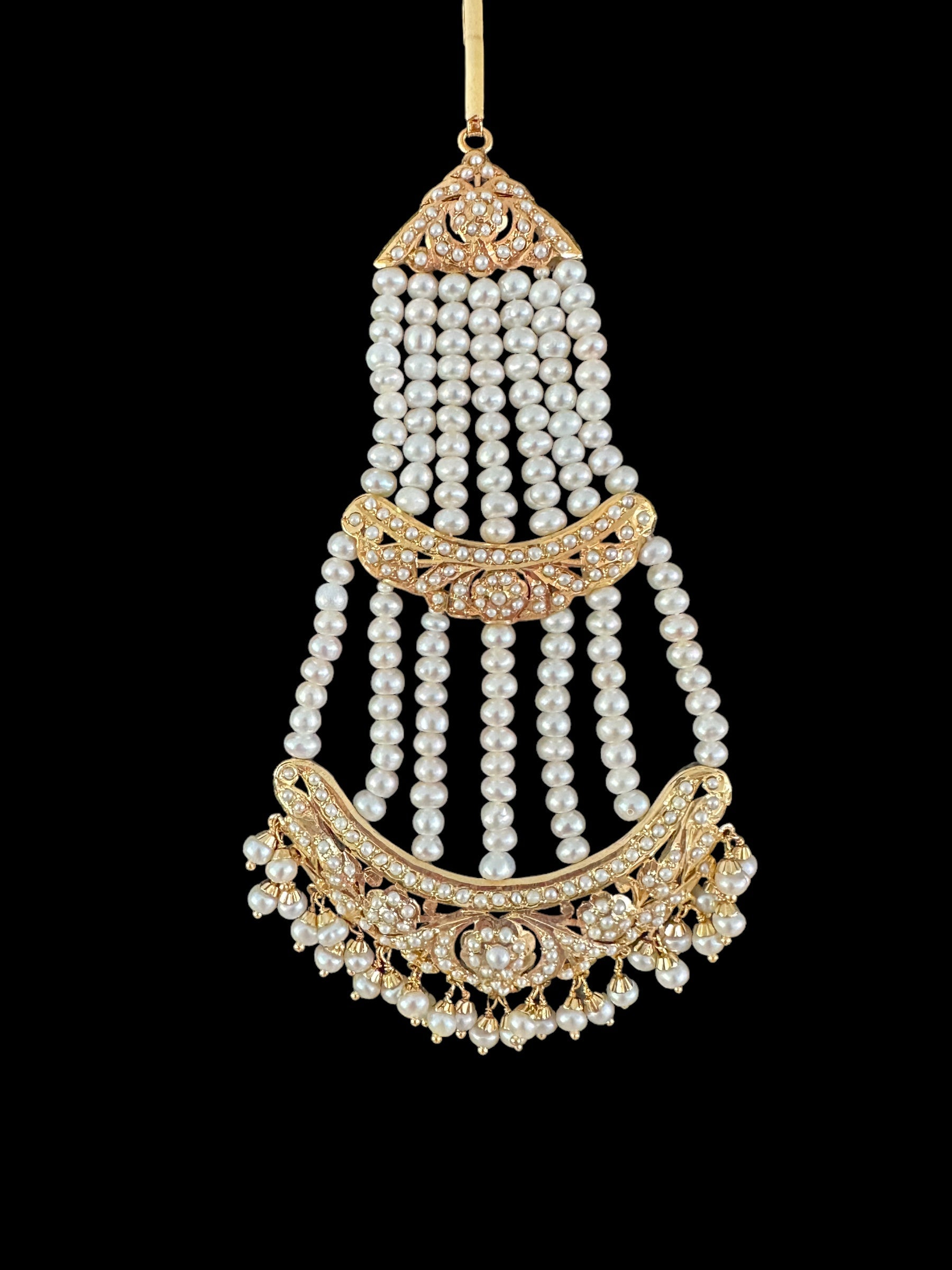 Fresh water pearl Bridal Jadau jhoomar in Gold Plated Silver ( SHIPS IN 5 WEEKS )
