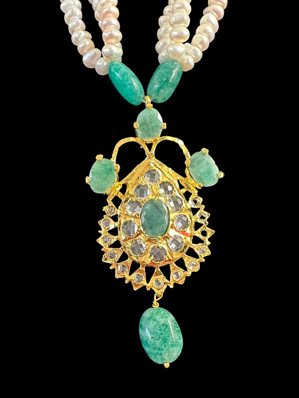 PS491 Hyderabadi Jugni in freshwater pearls and emerald (READY TO SHIP)