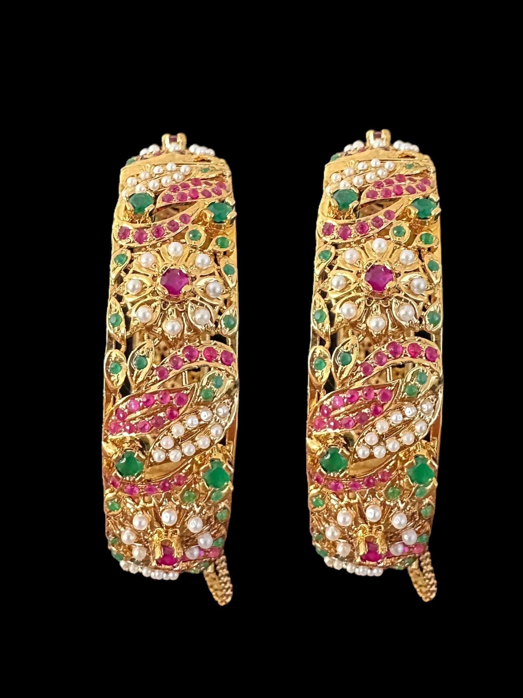 B810 Jadau bangles in ruby emerald pearl ( READY TO SHIP )