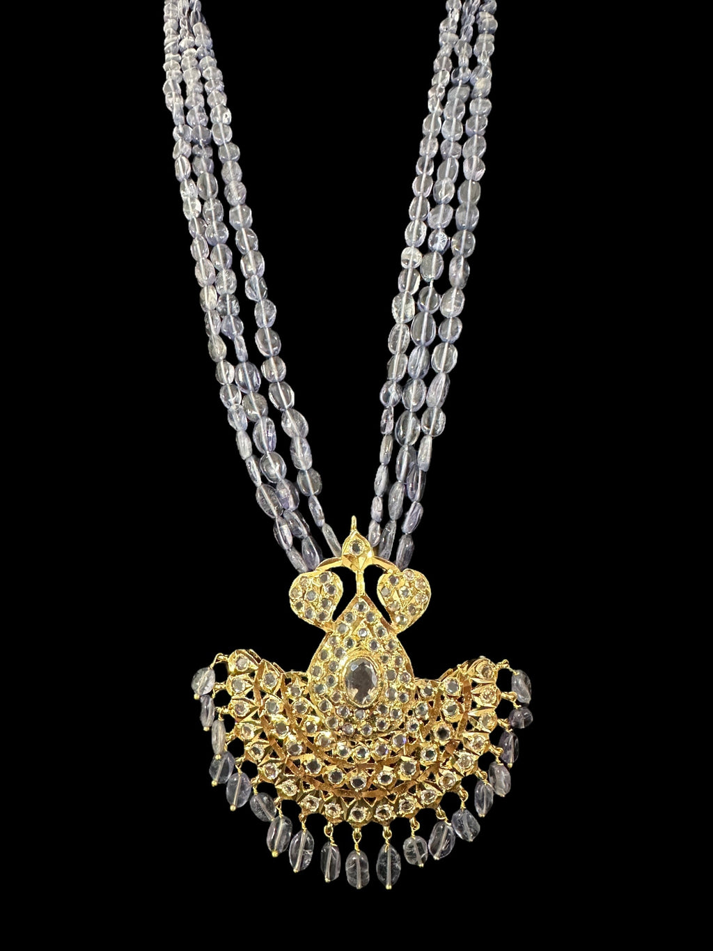 DLN124 Khushi long necklace with earrings in real tanzanite beads ( READY TO SHIP )