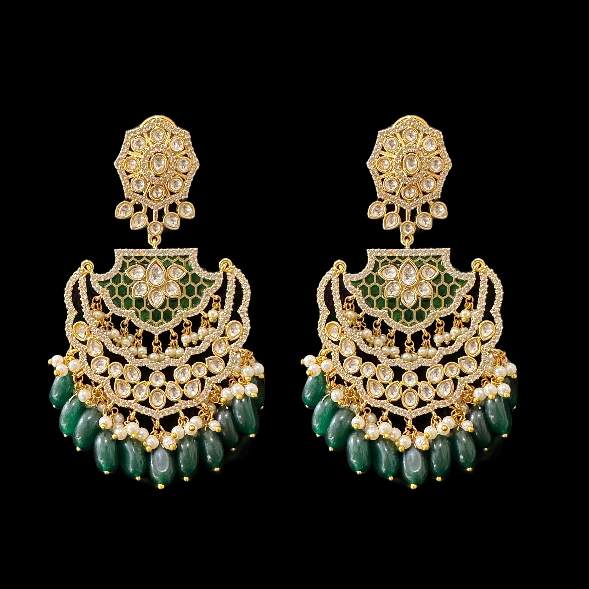 DER546 polki with green  meenakari statement earrings ( READY TO SHIP)