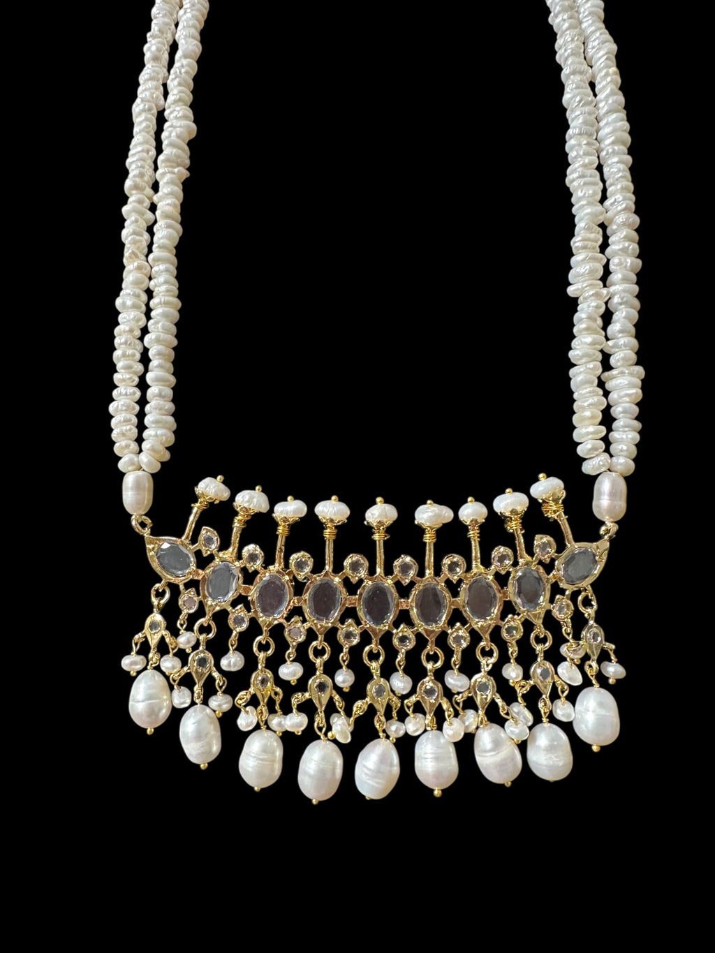 PS553 Hyderabadi / Nizami tirmani in fresh water pearls with chandbali( SHIPS IN 1 WEEK )