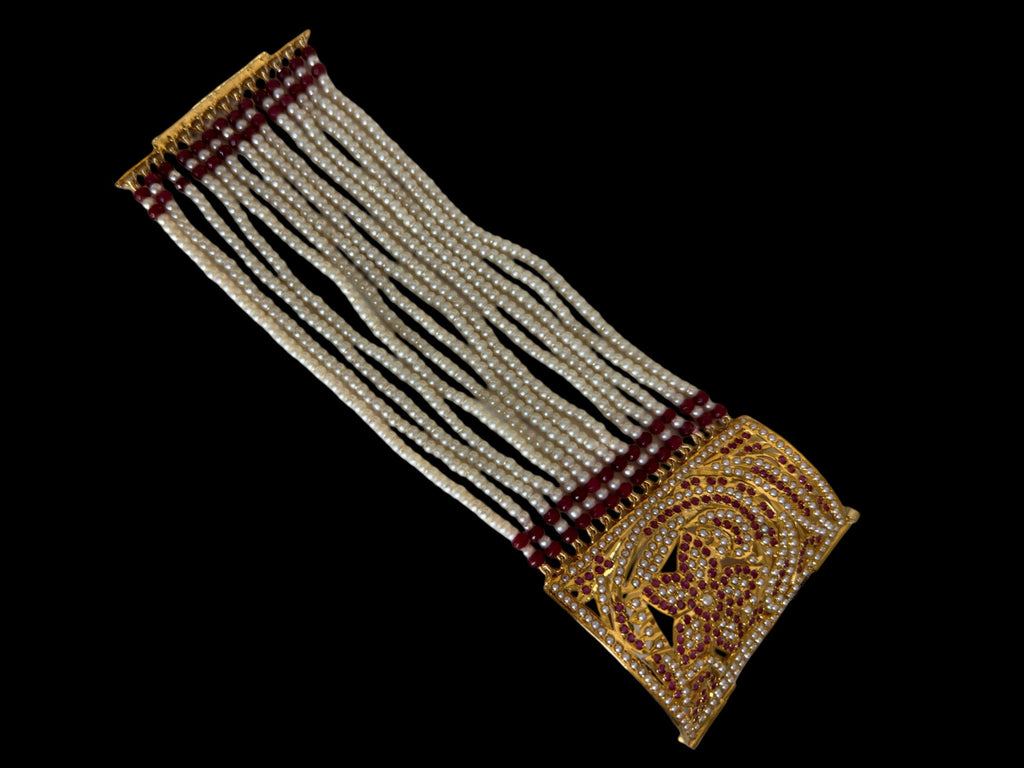 B198 Jadau bahi / bracelet - Ruby pearl ( READY TO SHIP  )