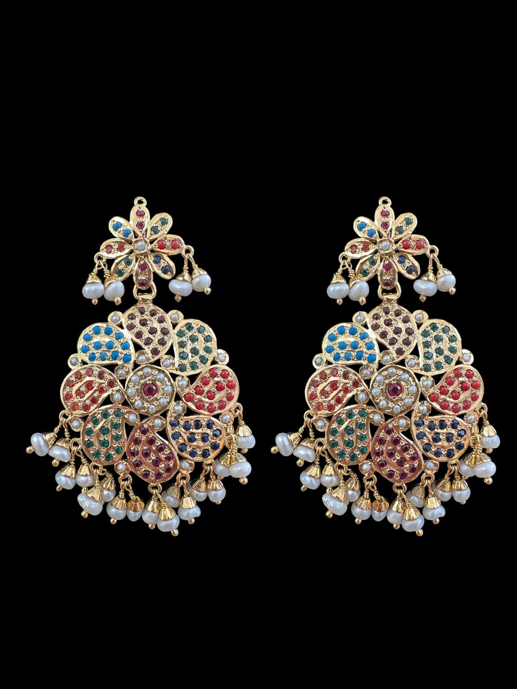 Navratan / Multicolored Jadau Necklace Set in Gold Plated Silver ( READY TO SHIP )