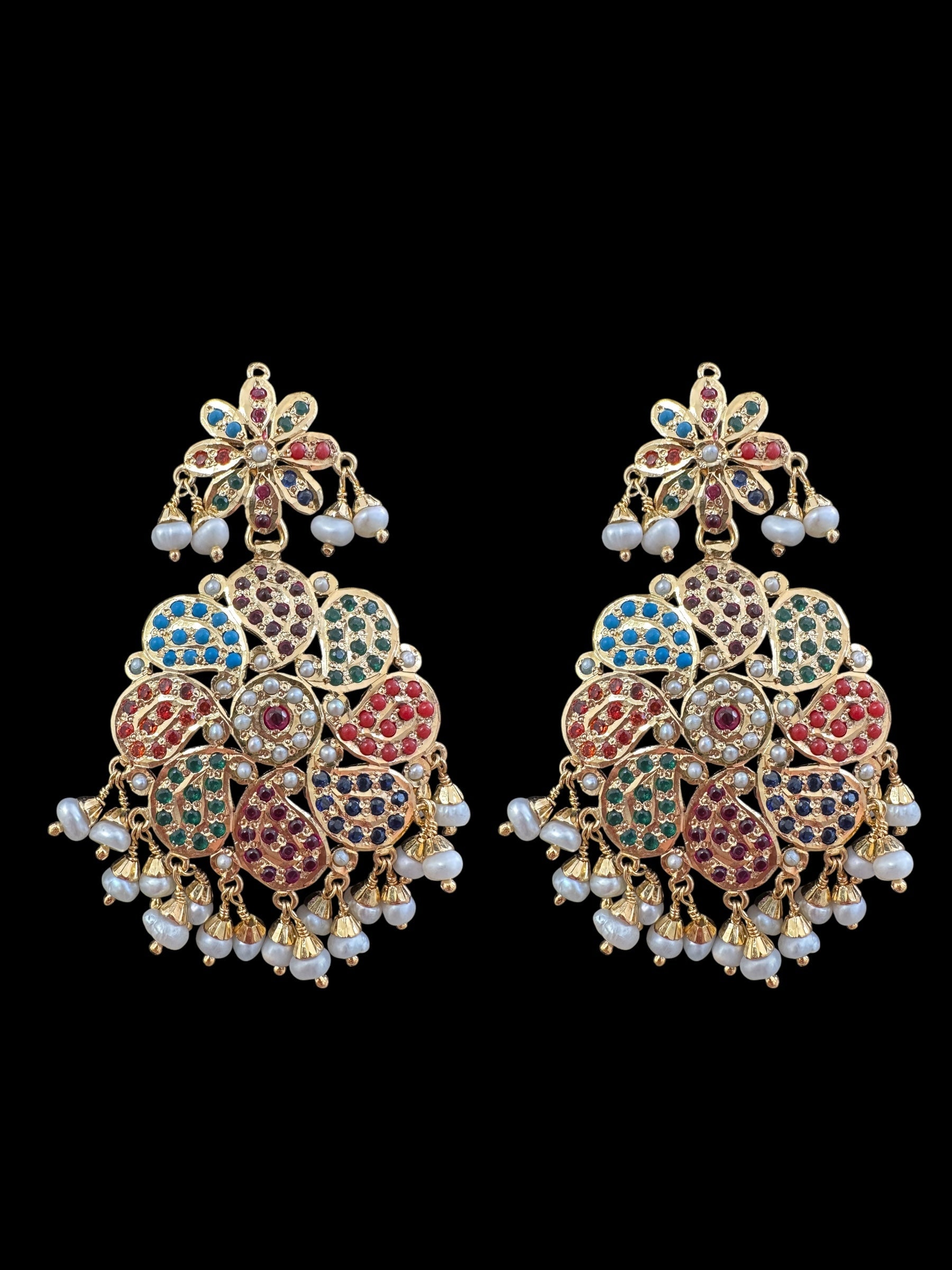 Navratan / Multicolored Jadau Necklace Set in Gold Plated Silver ( READY TO SHIP )