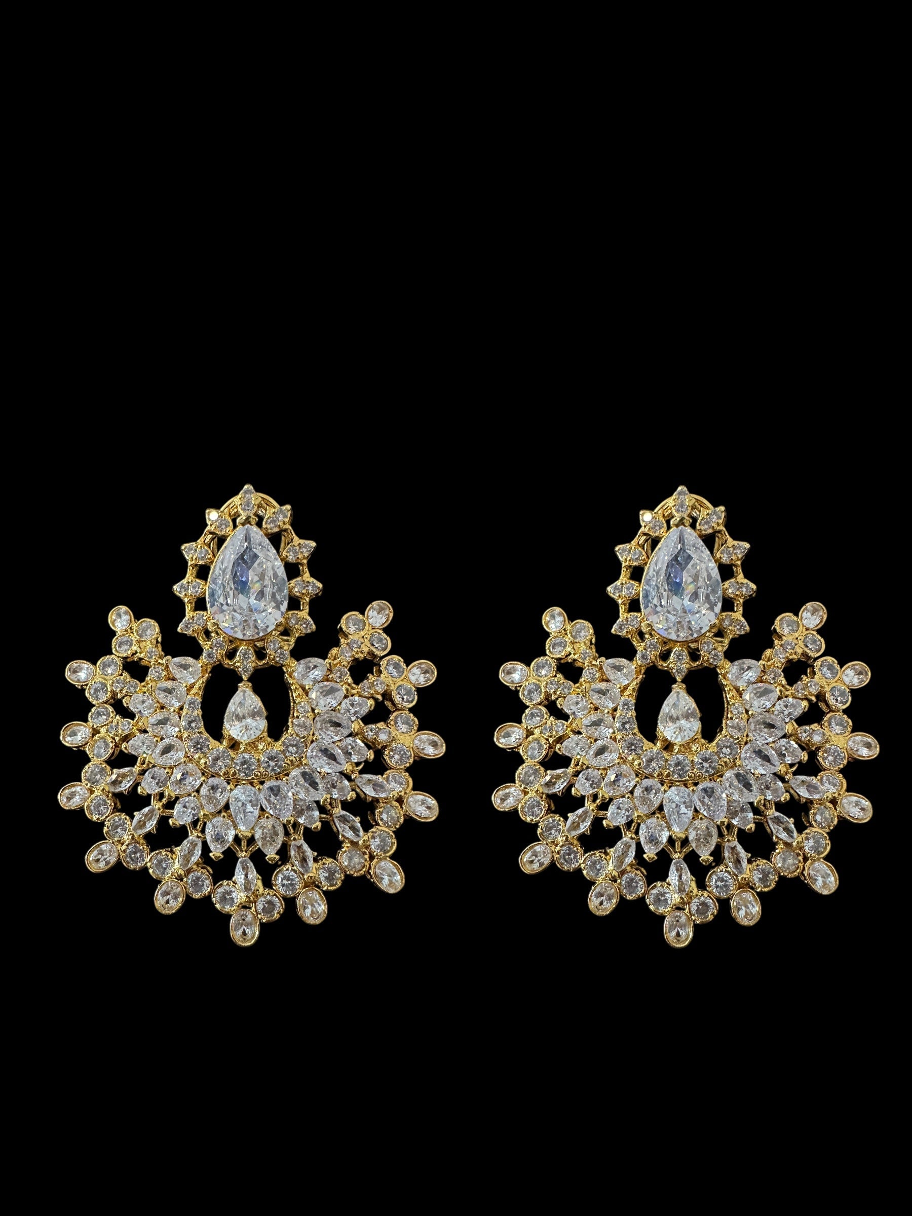 Subhana gold plated chandbali earrings tika set  -clear  ( READY TO SHIP )