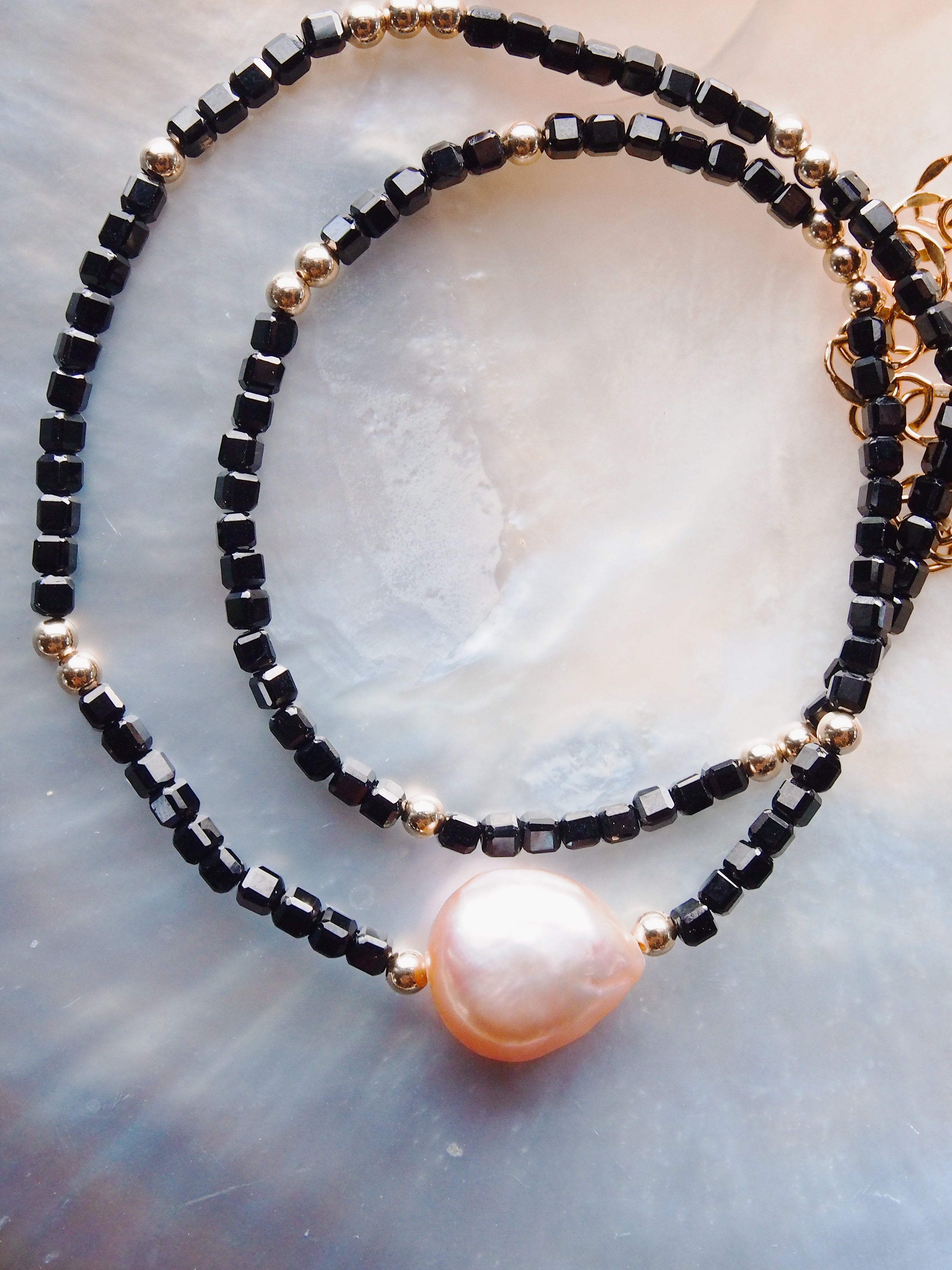 Pink Pearl and Gemstone Necklace - Gold Akala