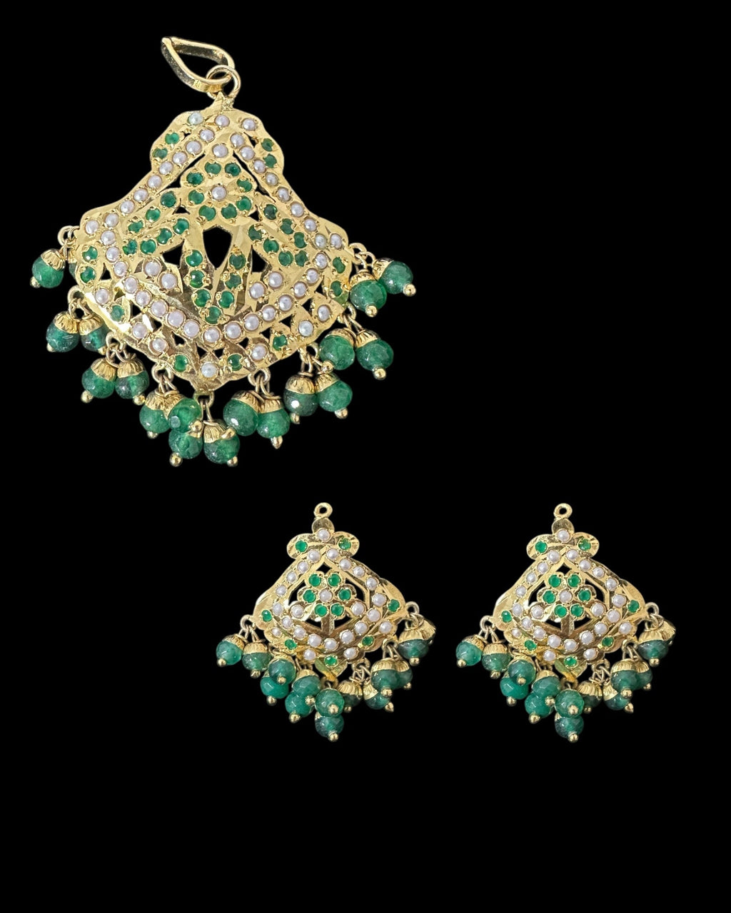 PS548 Ayeza jadau emerald pearl pendant set ( READY TO SHIP )
