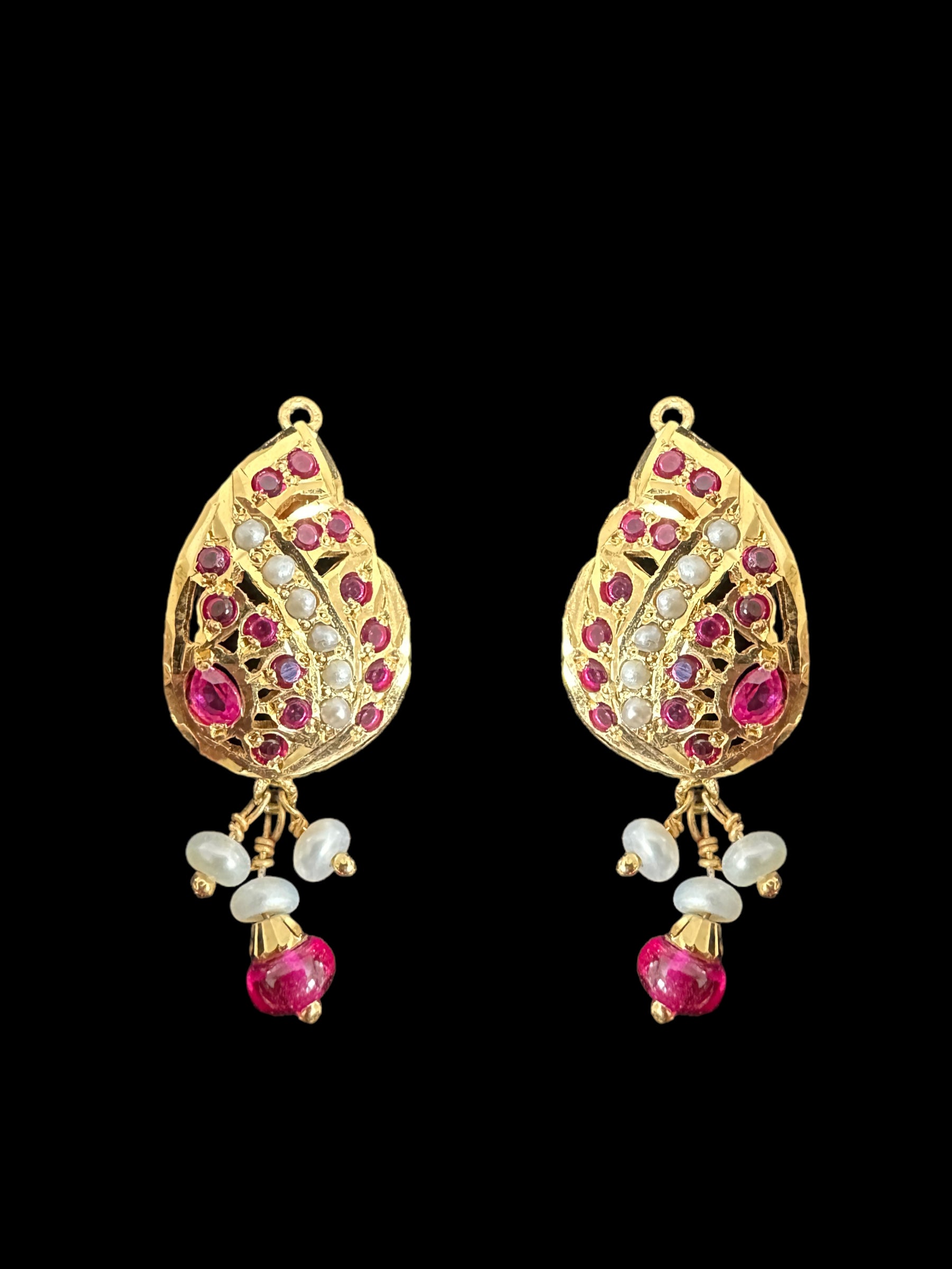 Gold-Plated Jadau Silver Pendant Set in Ruby & Pearl 
 ( READY TO SHIP )