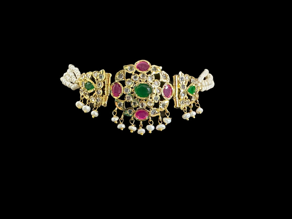 C329 MUSHK hyderabadi choker with earrings -Ruby emerald  ( SHIPS IN 3 WEEKS  )