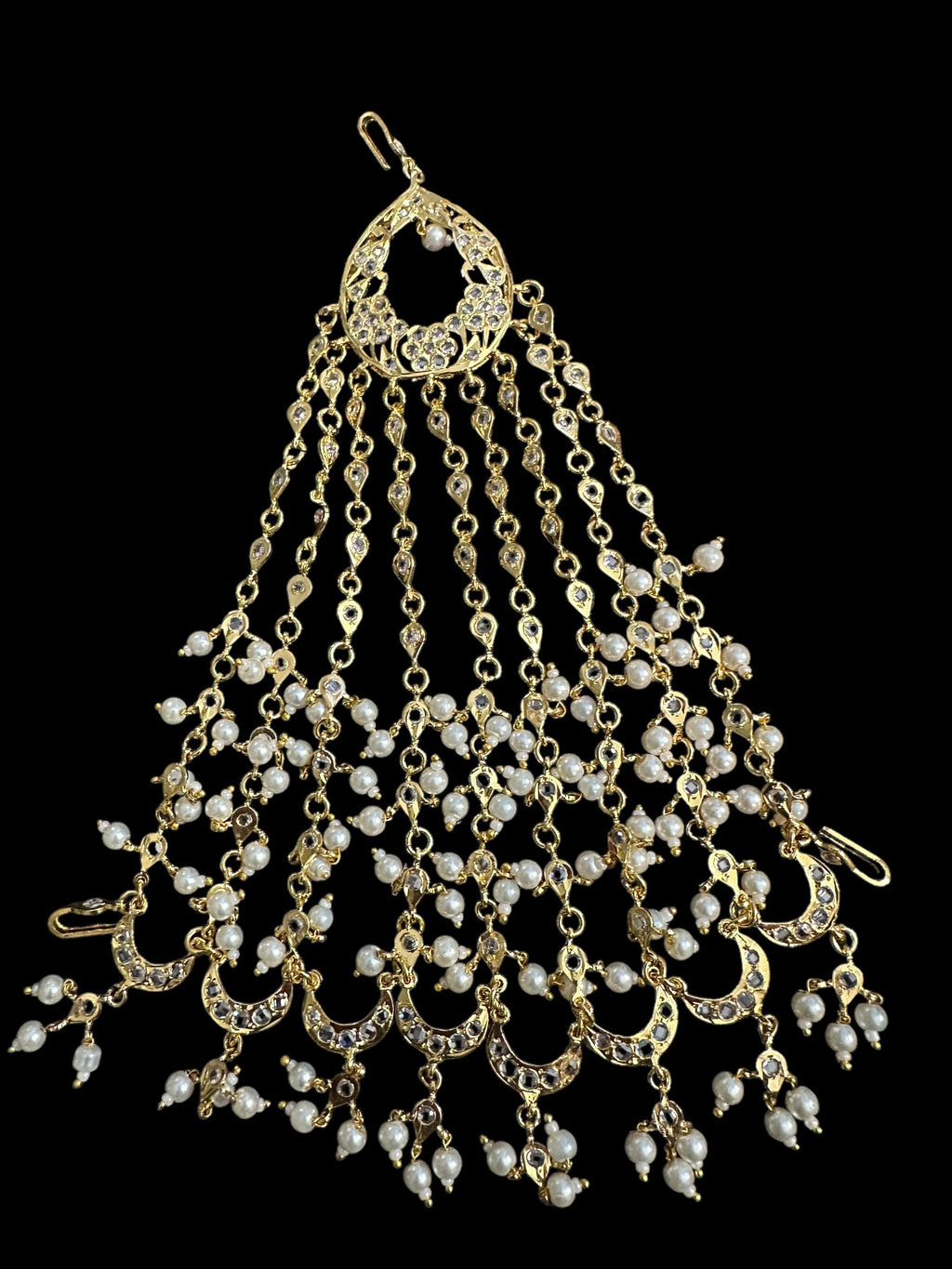 DJHR114 Sidra Hyderabadi Jhoomar Elegant Gold-Plated Bridal Passa | Deccan Jewelry | SHIPS IN 4 WEEKS