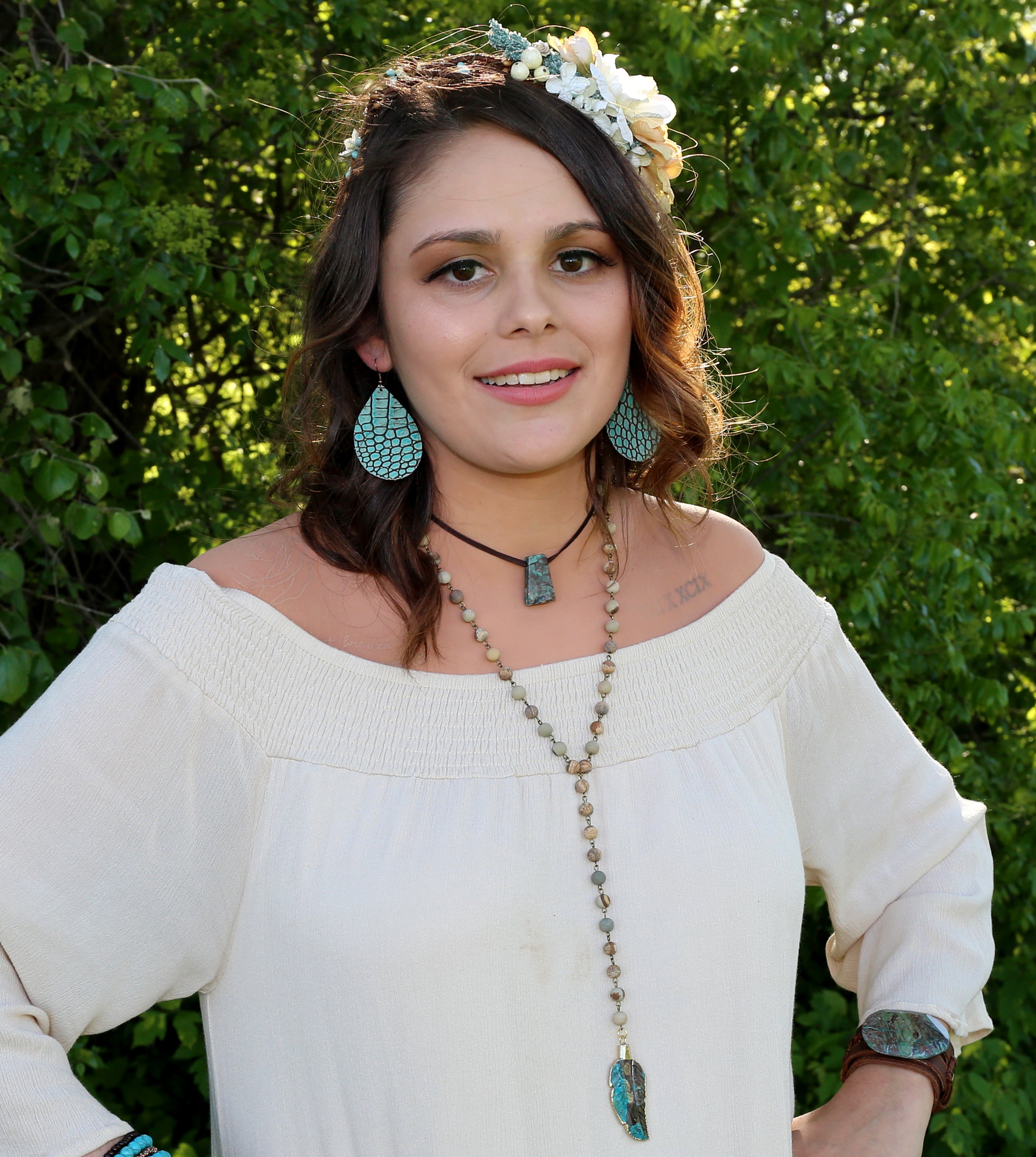 Genuine Leather Wide Cuff Bracelet w/ Ocean Agate Slab 004C