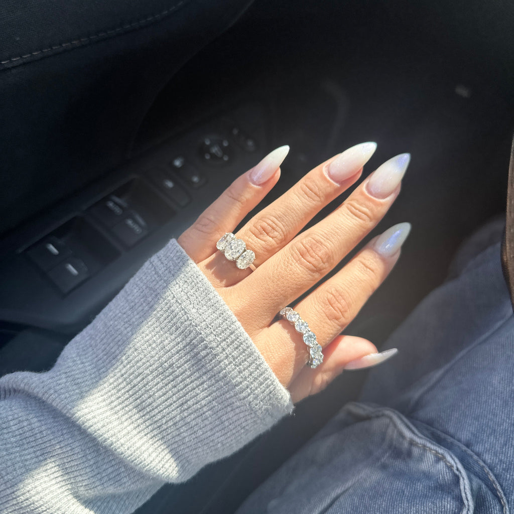 4.0ctw Three Stone Oval Cut Moissanite Engagement Ring