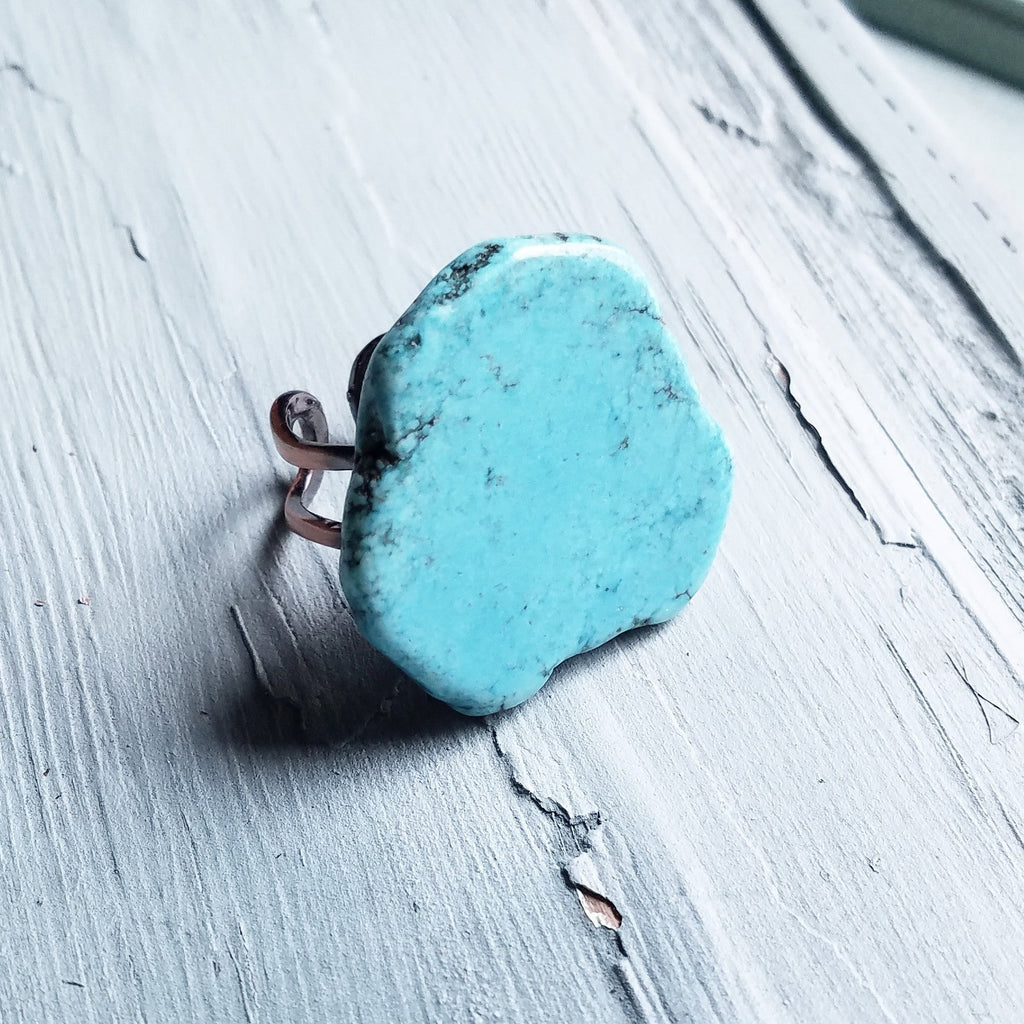 Blue Turquoise Slab Cocktail Statement Ring 012h