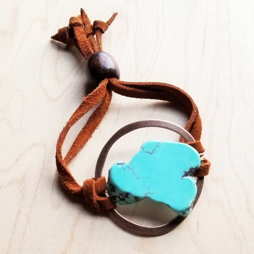 Turquoise Bracelet w/ Stone Slab & Adjustable Ties 010i