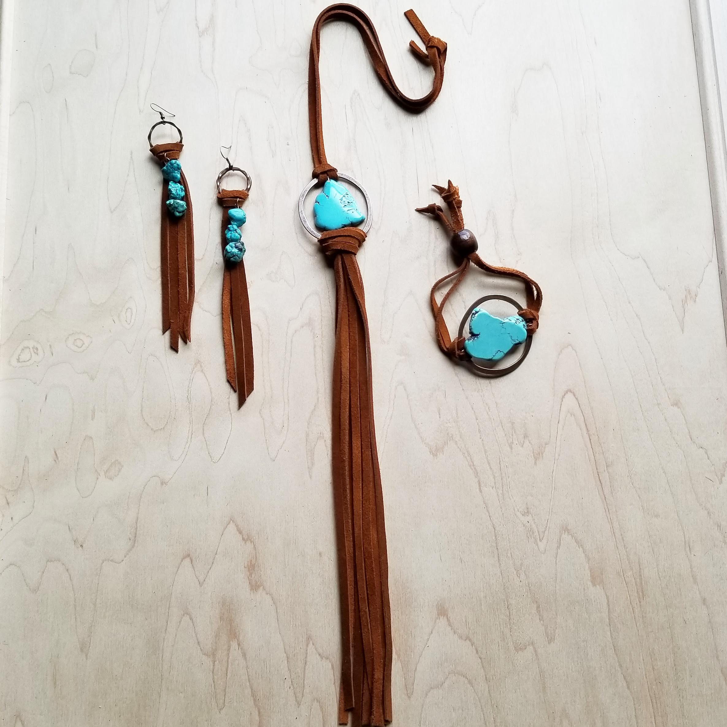 Turquoise Bracelet w/ Stone Slab & Adjustable Ties 010i