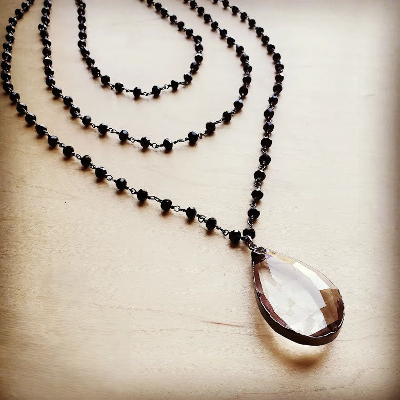 Faceted Glass Beaded Triple Strand Layering Necklace w/ Pendant 253k