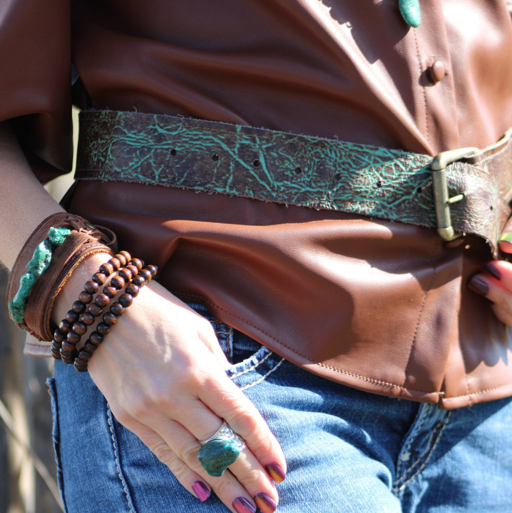 Natural Turquoise Chunk Statement Cuff Ring 012v