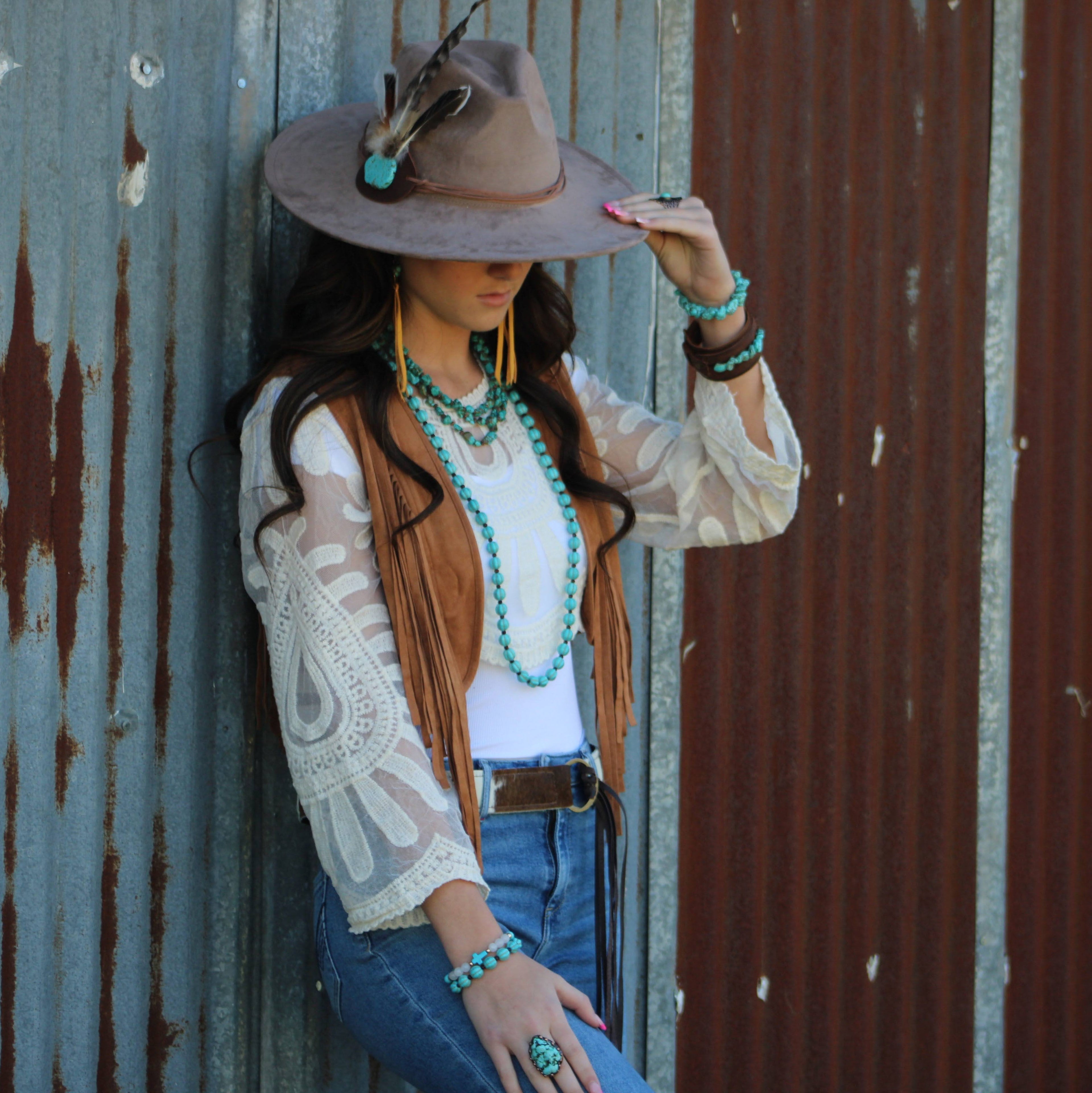 Genuine Leather Wide Cuff with Blue Turquoise Chunks 001z