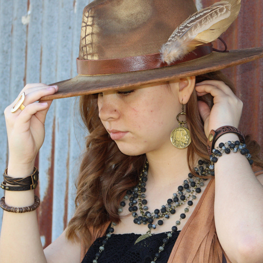 Labradorite and Lava Triple Strand Bracelet 808k