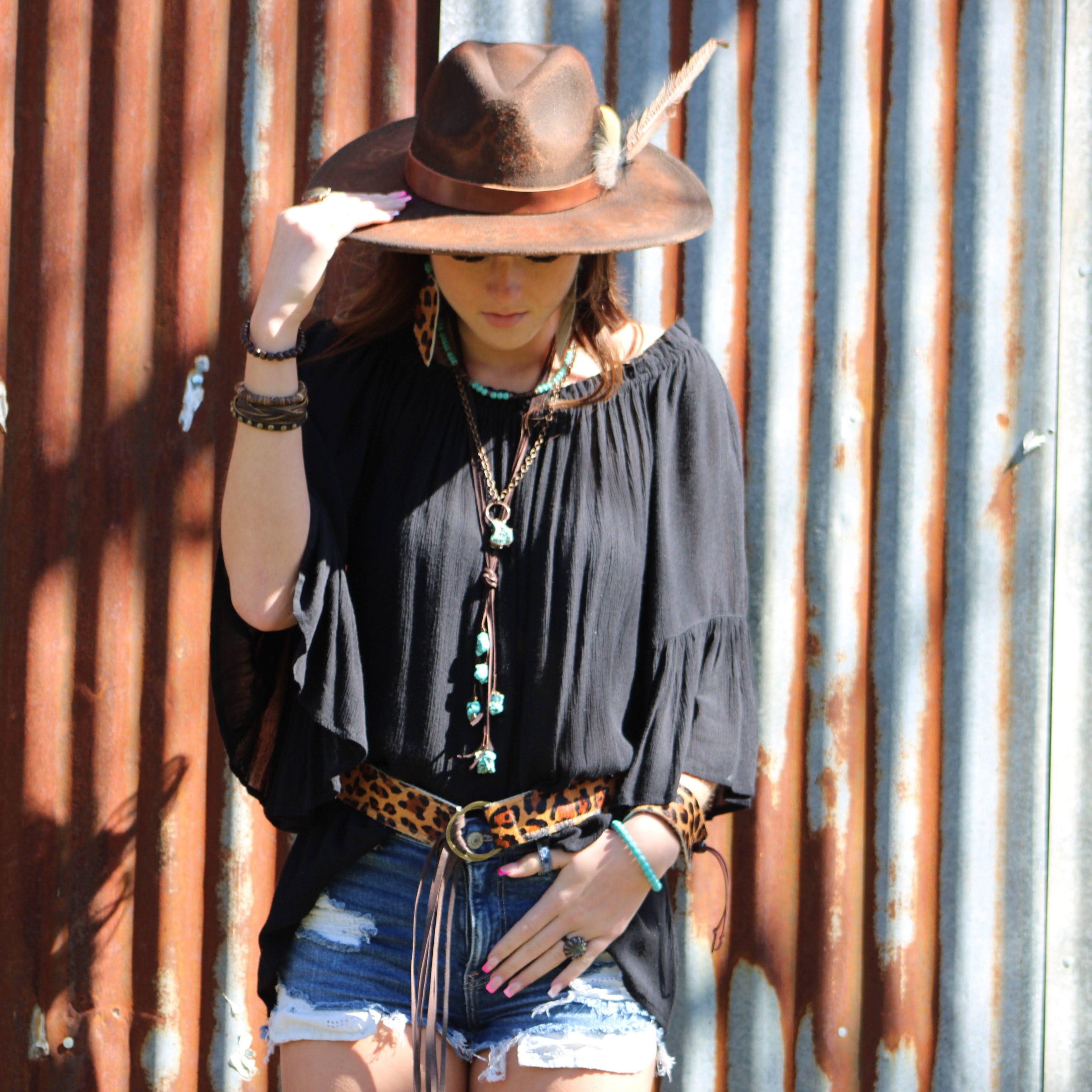 Long Copper Necklace with Turquoise and Copper Pendant 255f