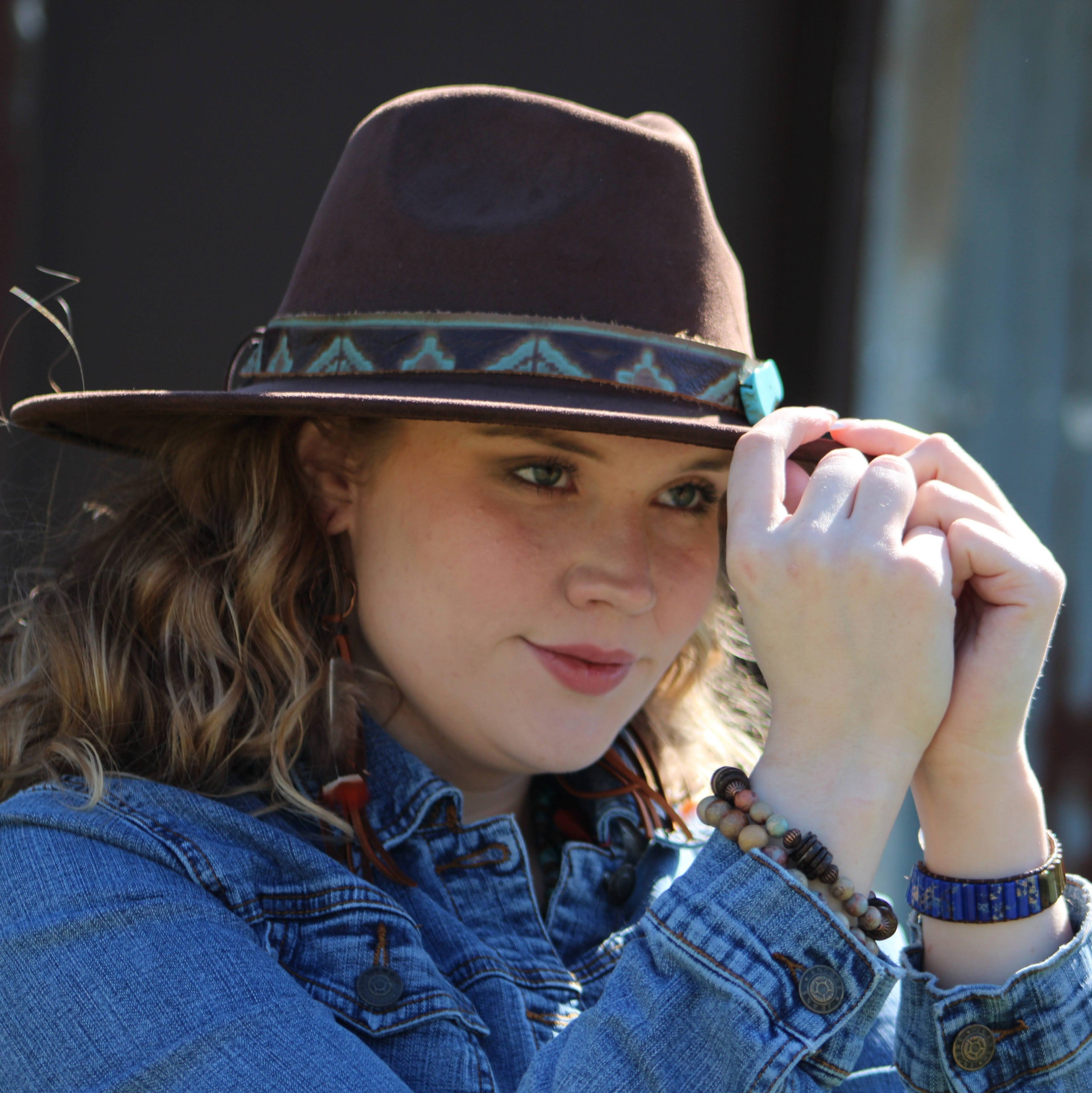 Boho Tan Deer Skin Leather Tassel Earring-Brown Feather 217c