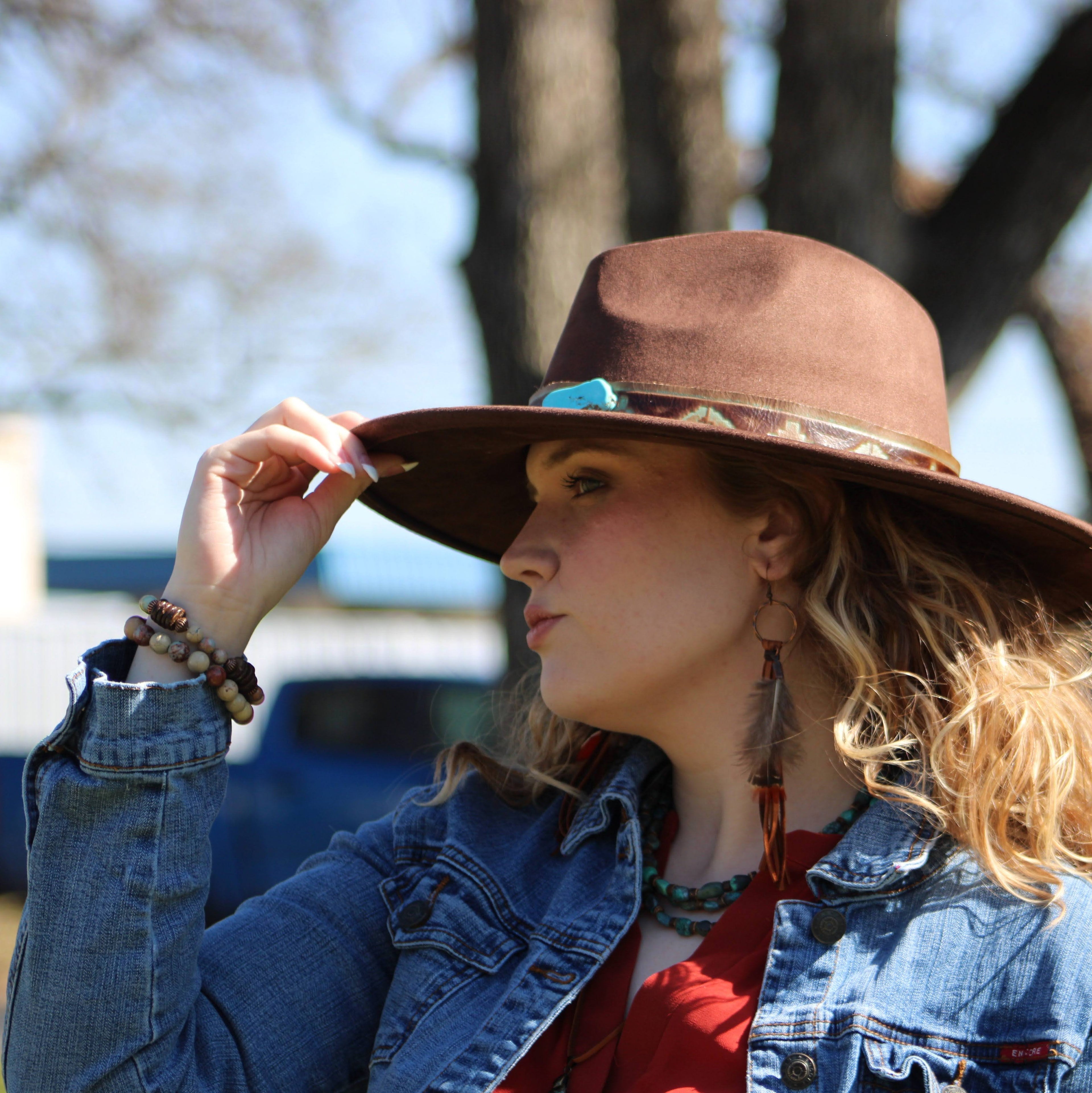 Boho Tan Deer Skin Leather Tassel Earring-Brown Feather 217c