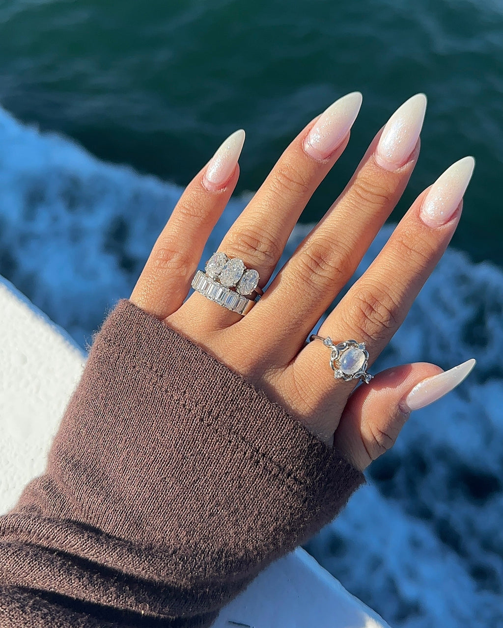 4.0ctw Three Stone Oval Cut Moissanite Engagement Ring