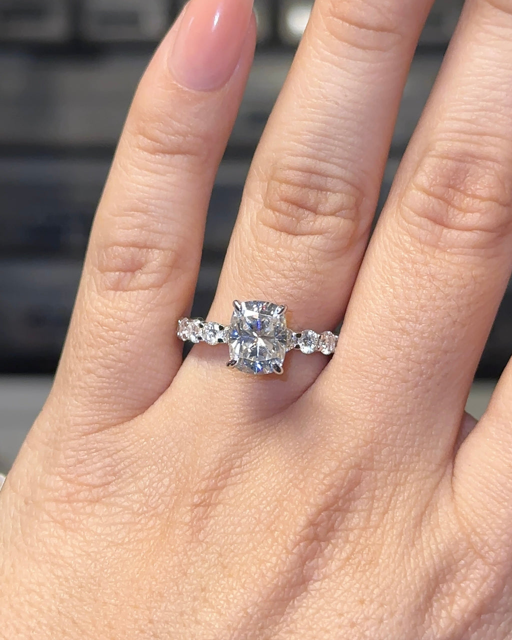 2.5ct Elongated Cushion Cut Eternity Engagement Ring
