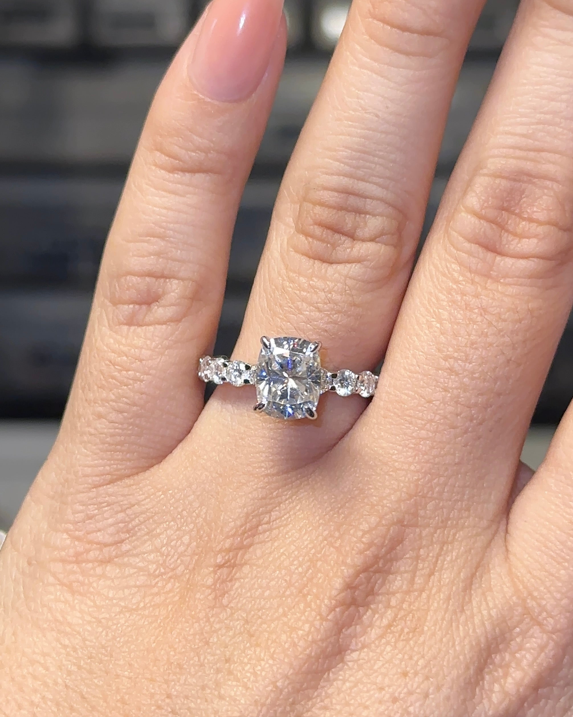 2.5ct Elongated Cushion Cut Eternity Engagement Ring