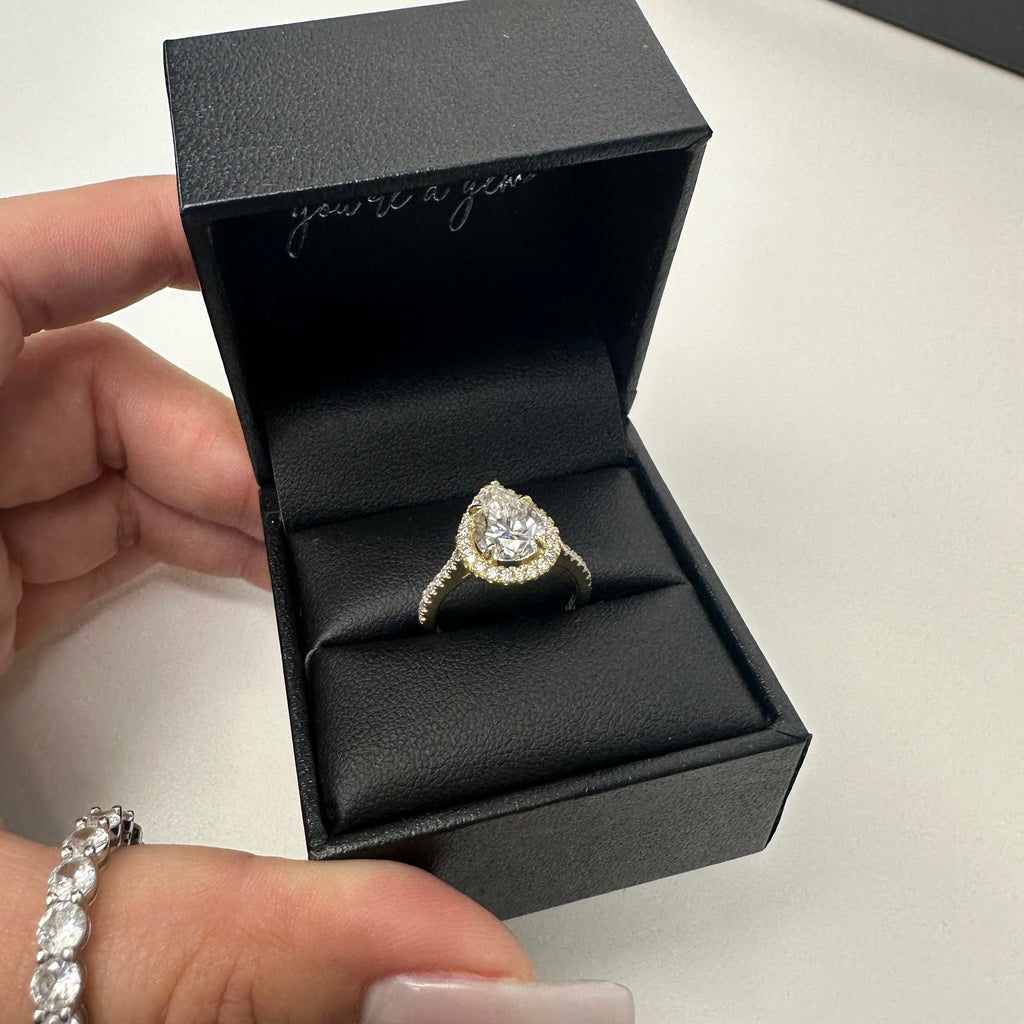 2.0ct Pear Cut Lab Blue Sapphire Halo Ring