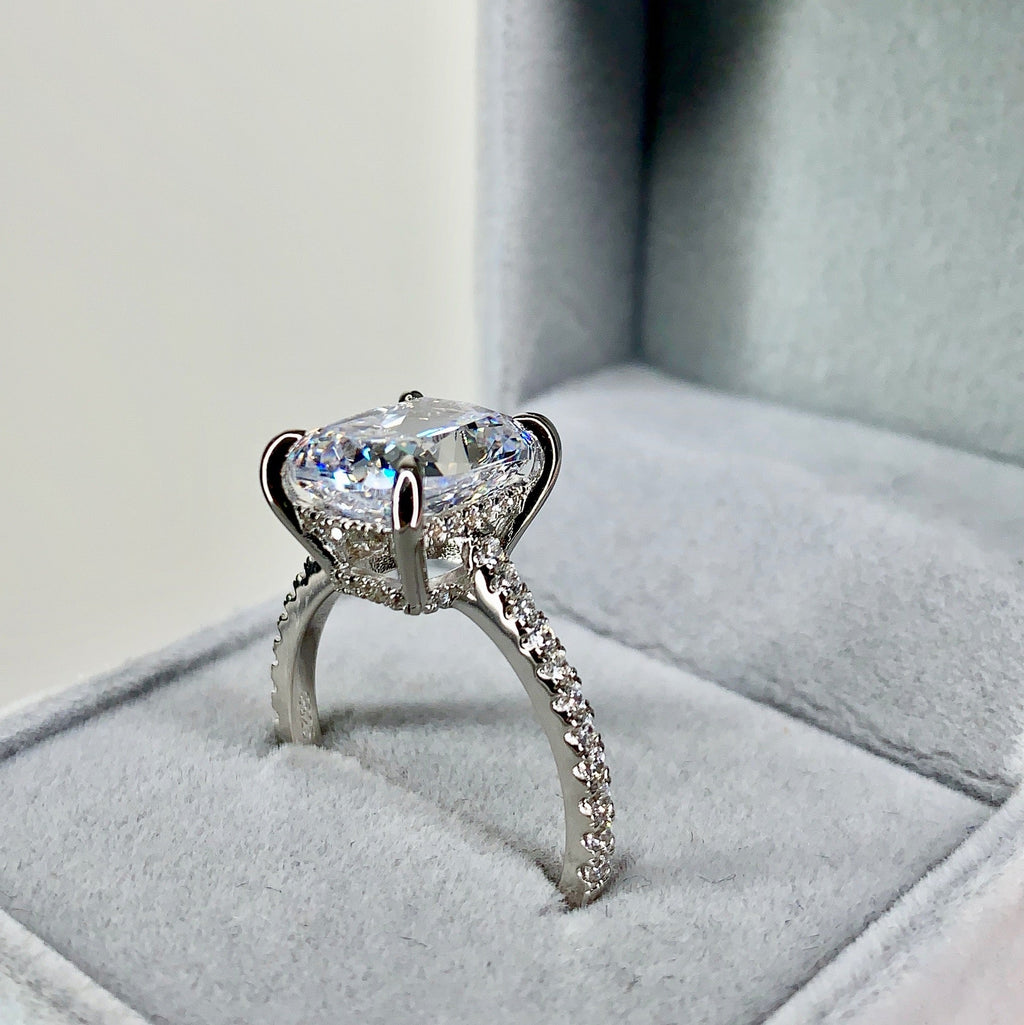 6.0ct Cuhsion Cut Moissanite Lab Diamond Accented Engagement Ring