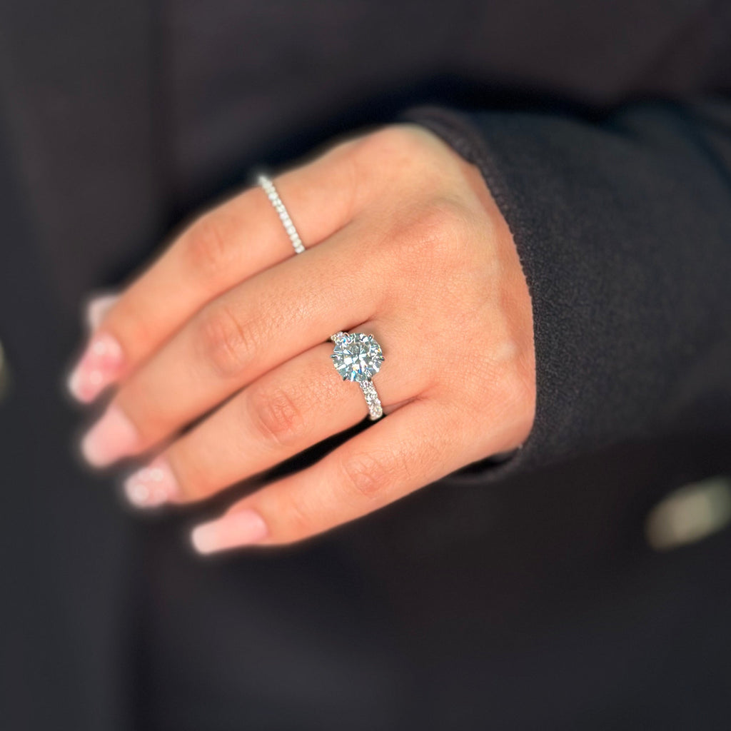 3.5ct Round Cut Moissanite Double Hidden Halo Engagement Ring